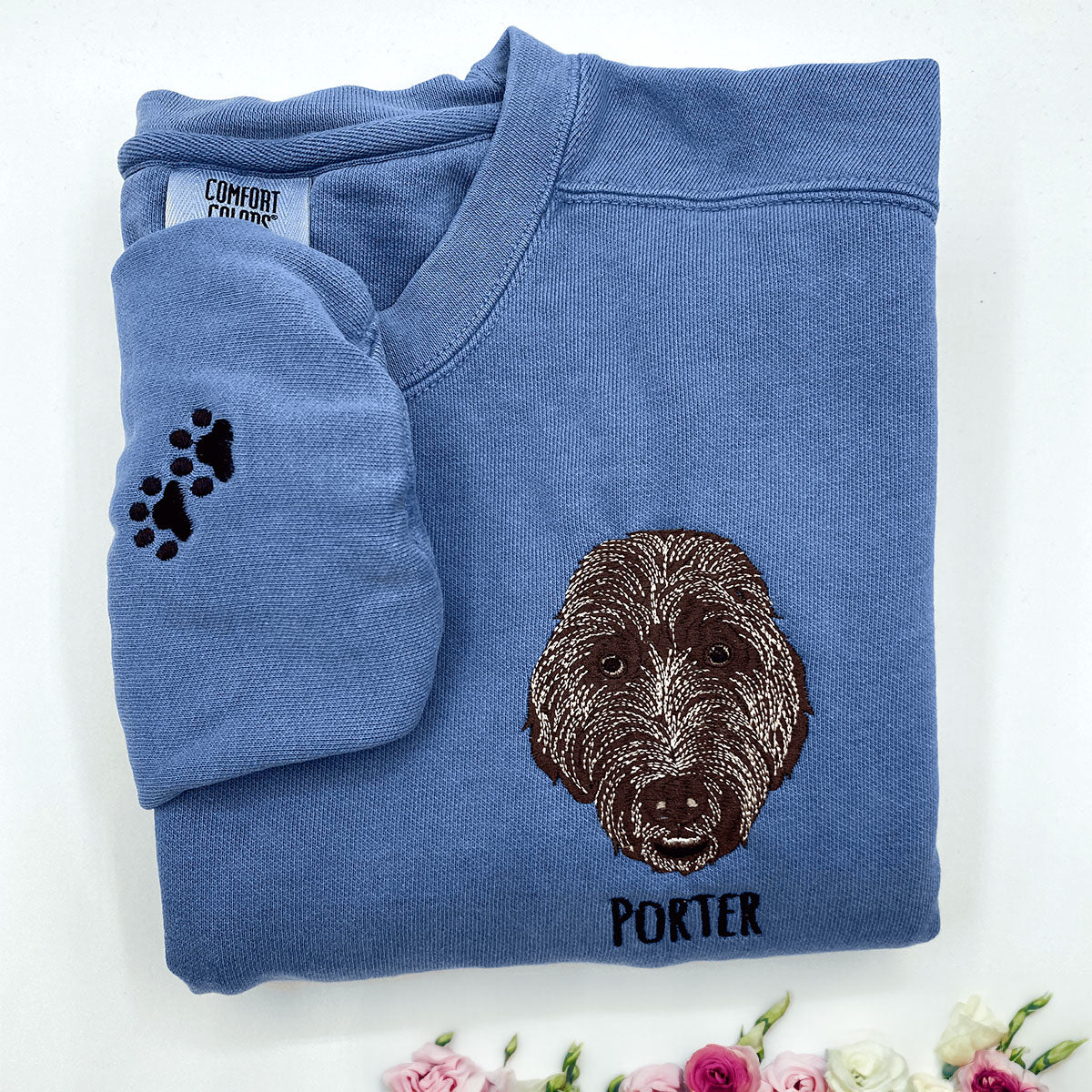 Custom Embroidered Cat Sweatshirt - Comfort Colors® Pullover with Photo Design - Cozy Graphic Hoodie for Cat Lovers - Perfect for Casual Wear & Gifts