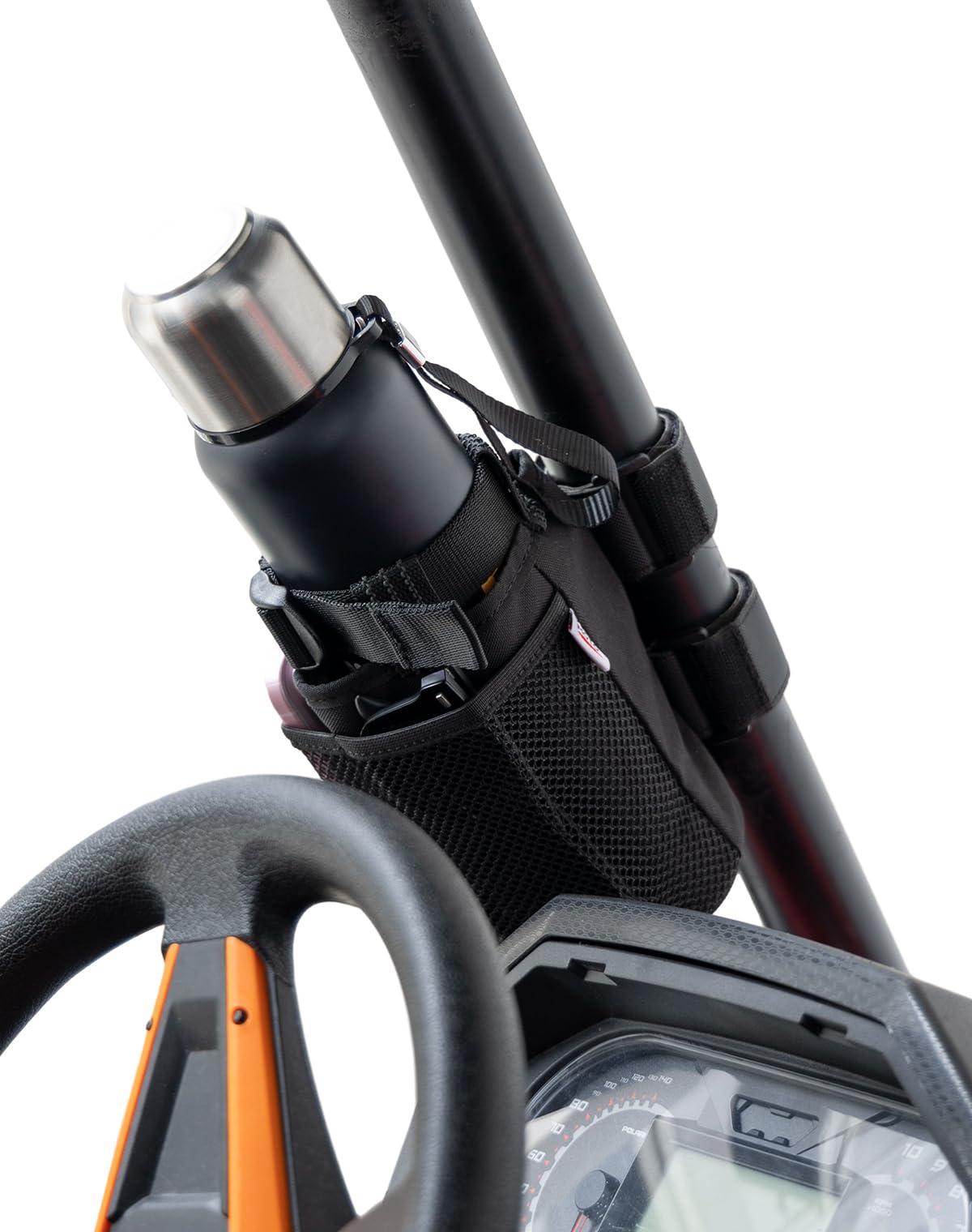 KEMIMOTO 2 Pack Roll Bar Cup Holder with Mesh Pockets & Sticky Straps - Universal for UTV, Wheelchair, Scooter, Walker, Rollator, Bike, Golf Cart & Boat - Perfect for Outdoor Activities, Travel & Daily Use