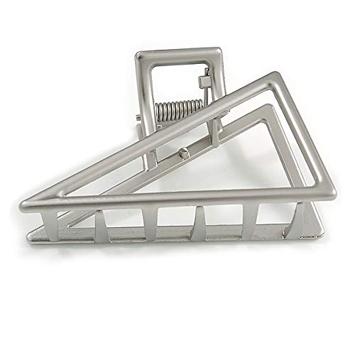Avalaya Matte Silver Geometric Triangle Hair Claw Clip - 75mm Wide | Perfect for Updos, Ponytails & Half-Up Hairstyles