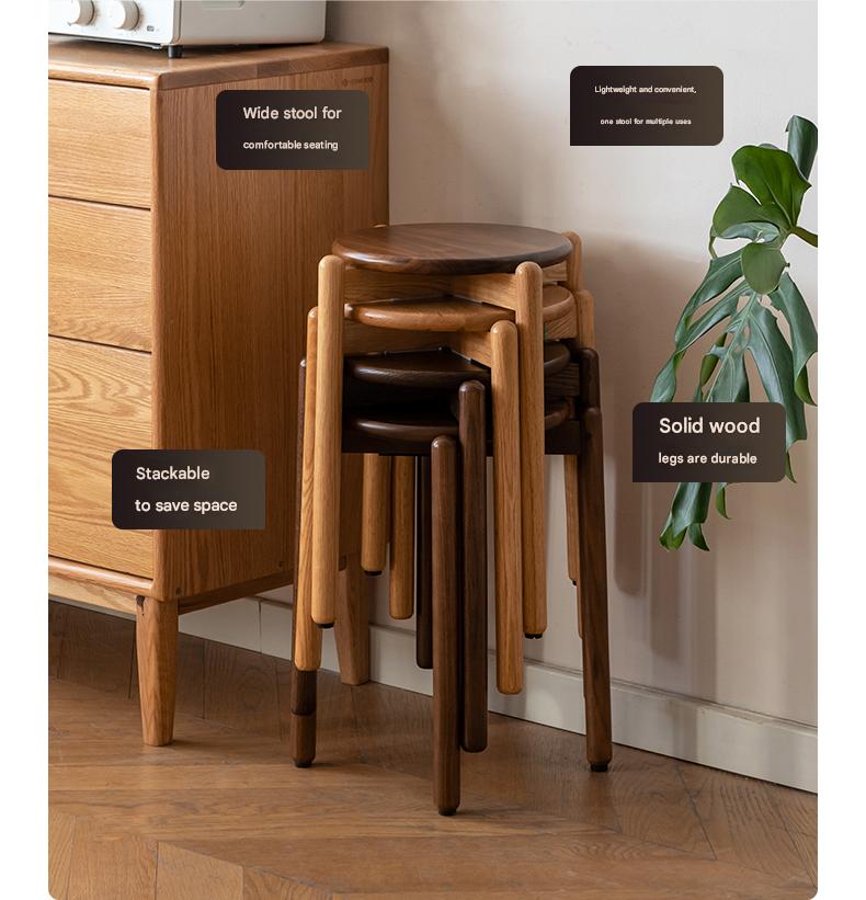 Premium Solid Wood Stackable Stool - Oak, Rubber, Ash, Cherry - Perfect for Home, Office, Kitchen & Outdoor Use