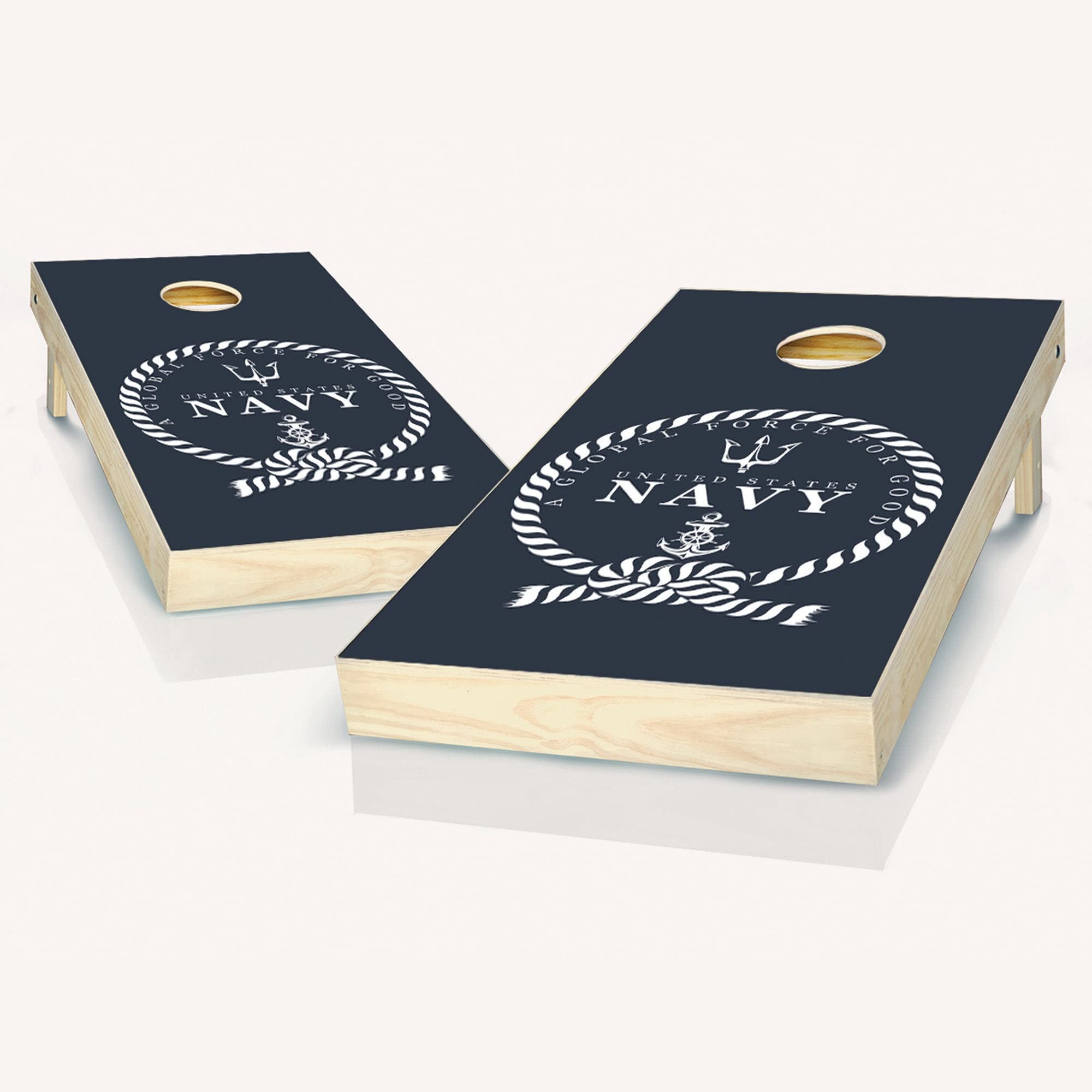 Skip's Garage US Navy Themed Regulation Size Cornhole Board Set - Includes Boards, Optional LED Lights & Carrying Cases - Perfect for Backyard BBQs, Tailgating & Outdoor Parties
