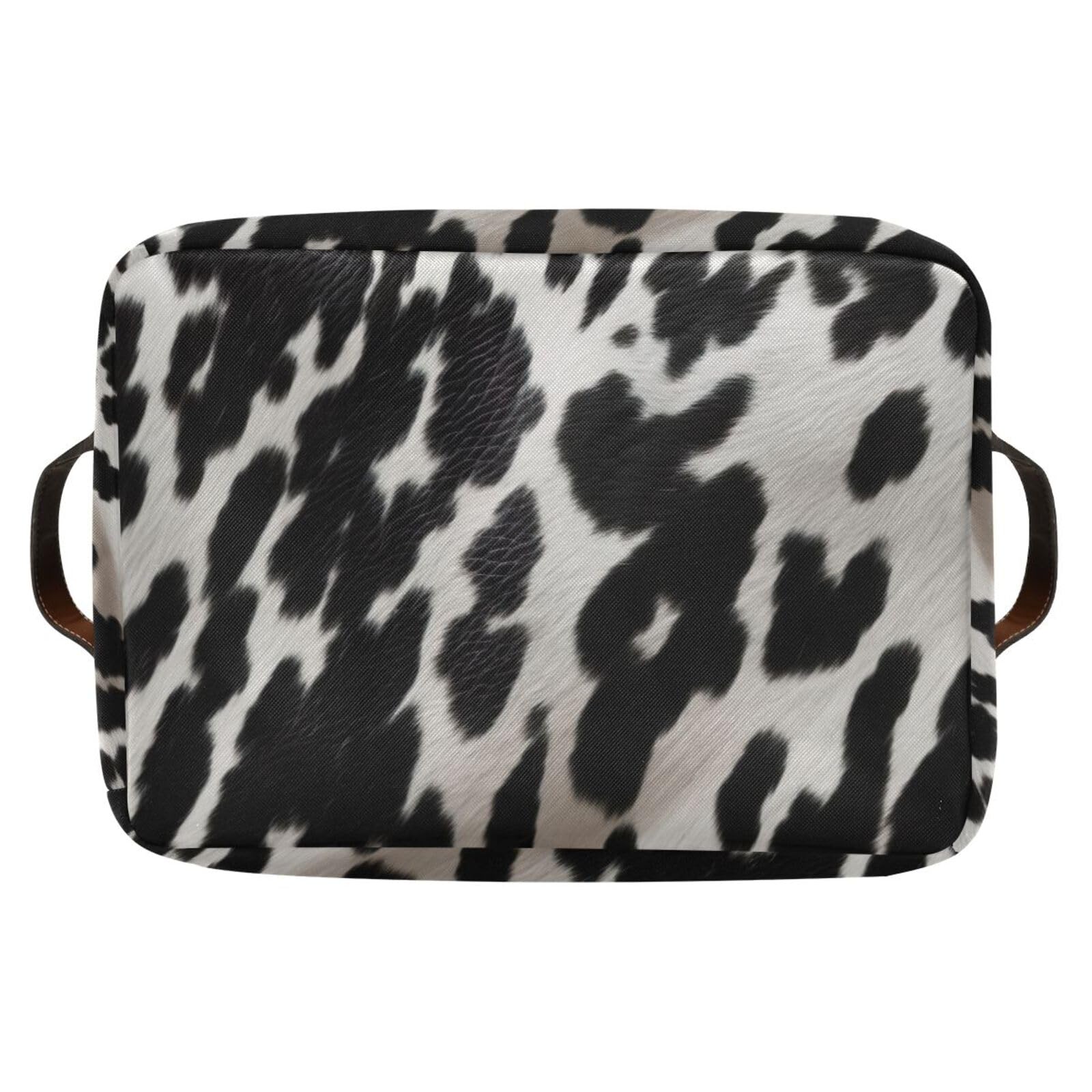Cow Print Storage Baskets - Foldable Canvas Fabric Organizer Box with Handles - 2 Pack Rectangle Clothes Storage Bins for Home, Office, Closet & Shelves - Perfect for Bedroom, Laundry Room & Kids Room Organization