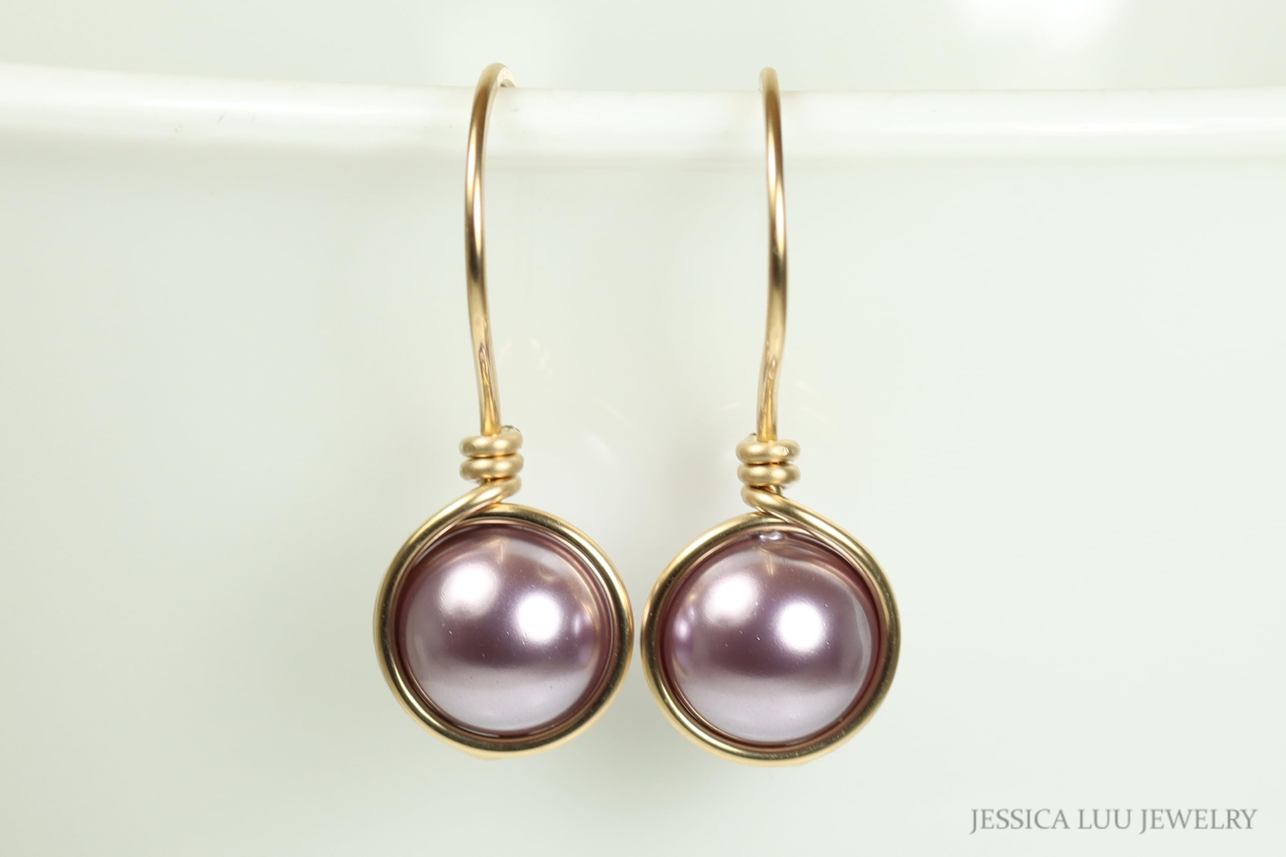 Handmade Gold Mauve Purple Pearl Earrings with Optional Necklace - Elegant Dangle Earrings for Women, Perfect for Weddings, Parties & Special Occasions