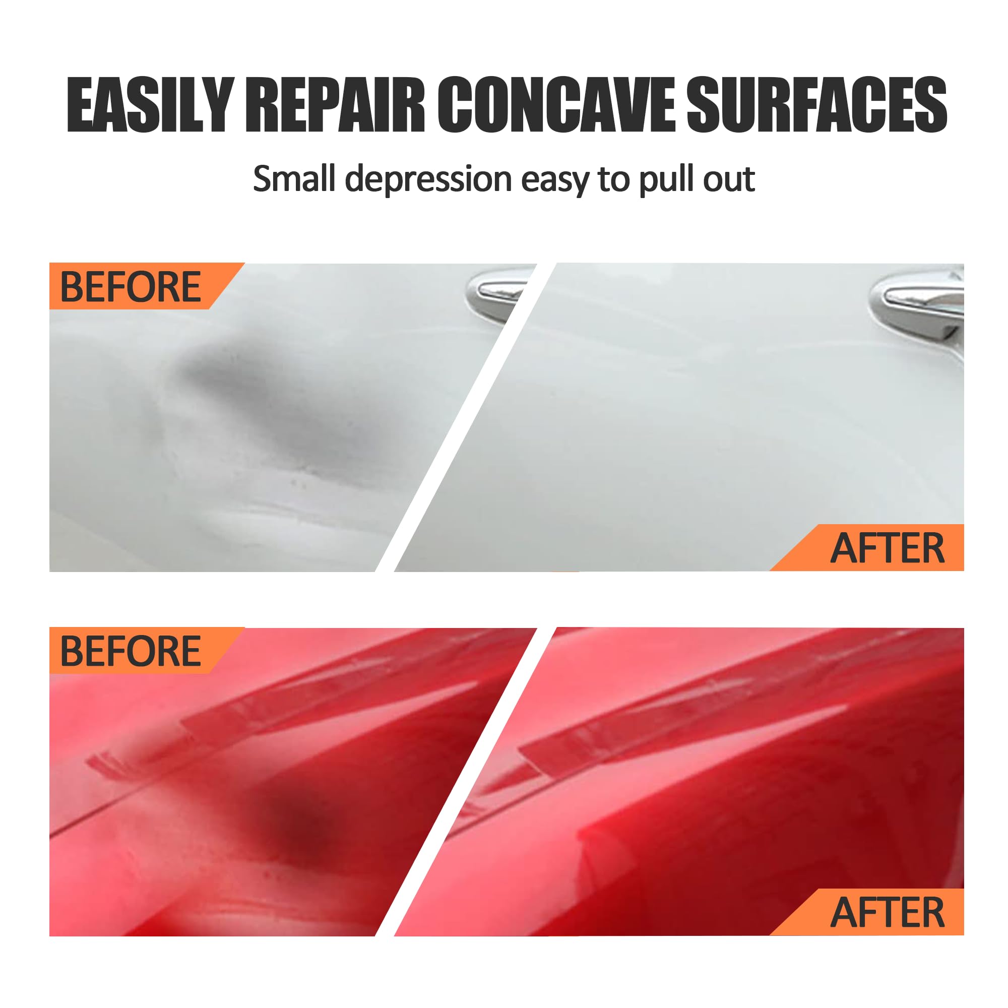 3 Pack Car Dent Puller & Remover Tool - for Auto Glass, Screens, Tiles - Black & Orange