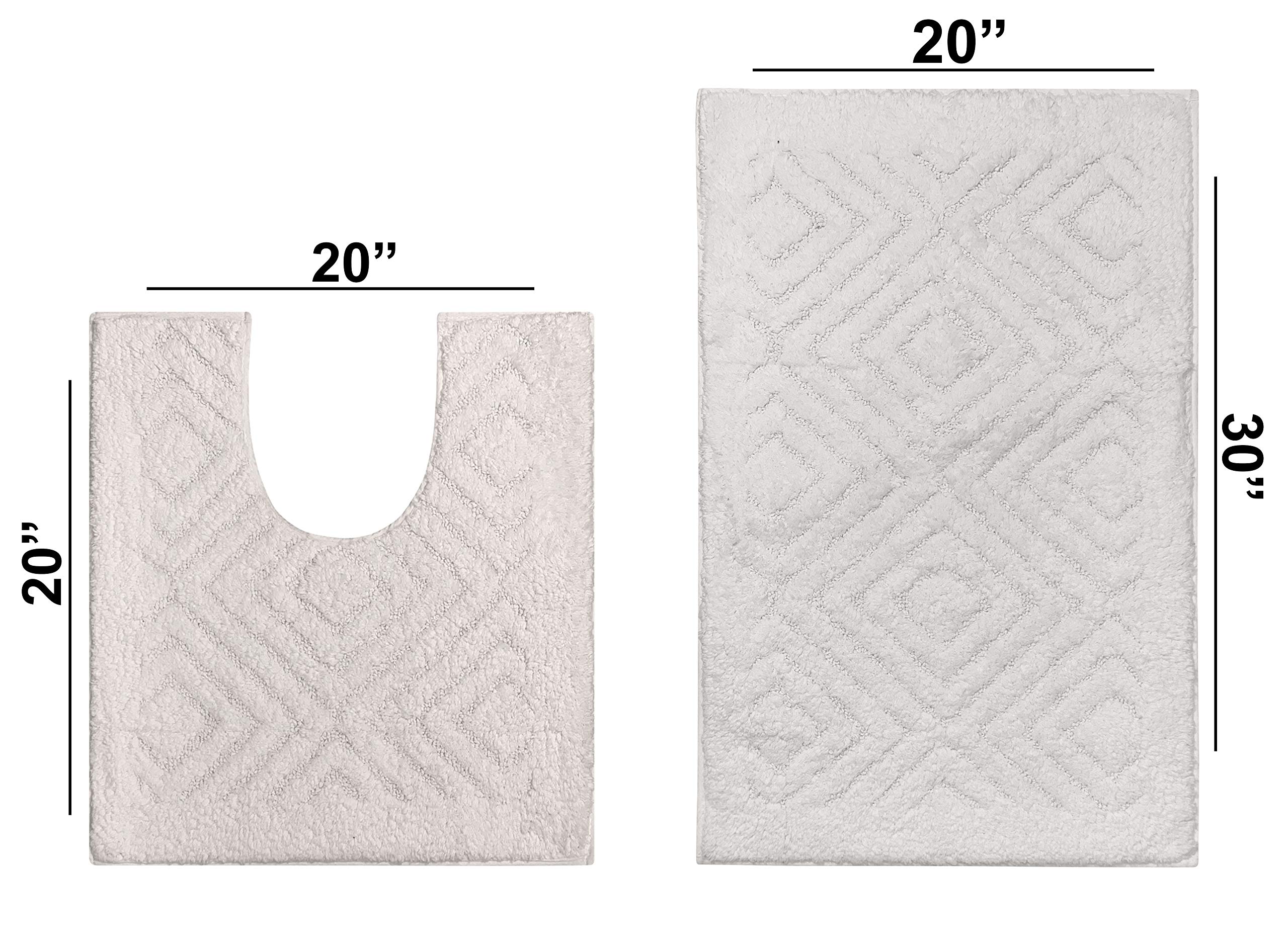 Better Trends 2-Piece Cotton Bathroom Rug Set - Ultra Soft, Absorbent & Non-Slip Bath Mat for Bathroom, Shower, Bathtub & Spa - Machine Washable White Trier Collection - Perfect for Cozy Home Decor & Spa-Like Relaxation