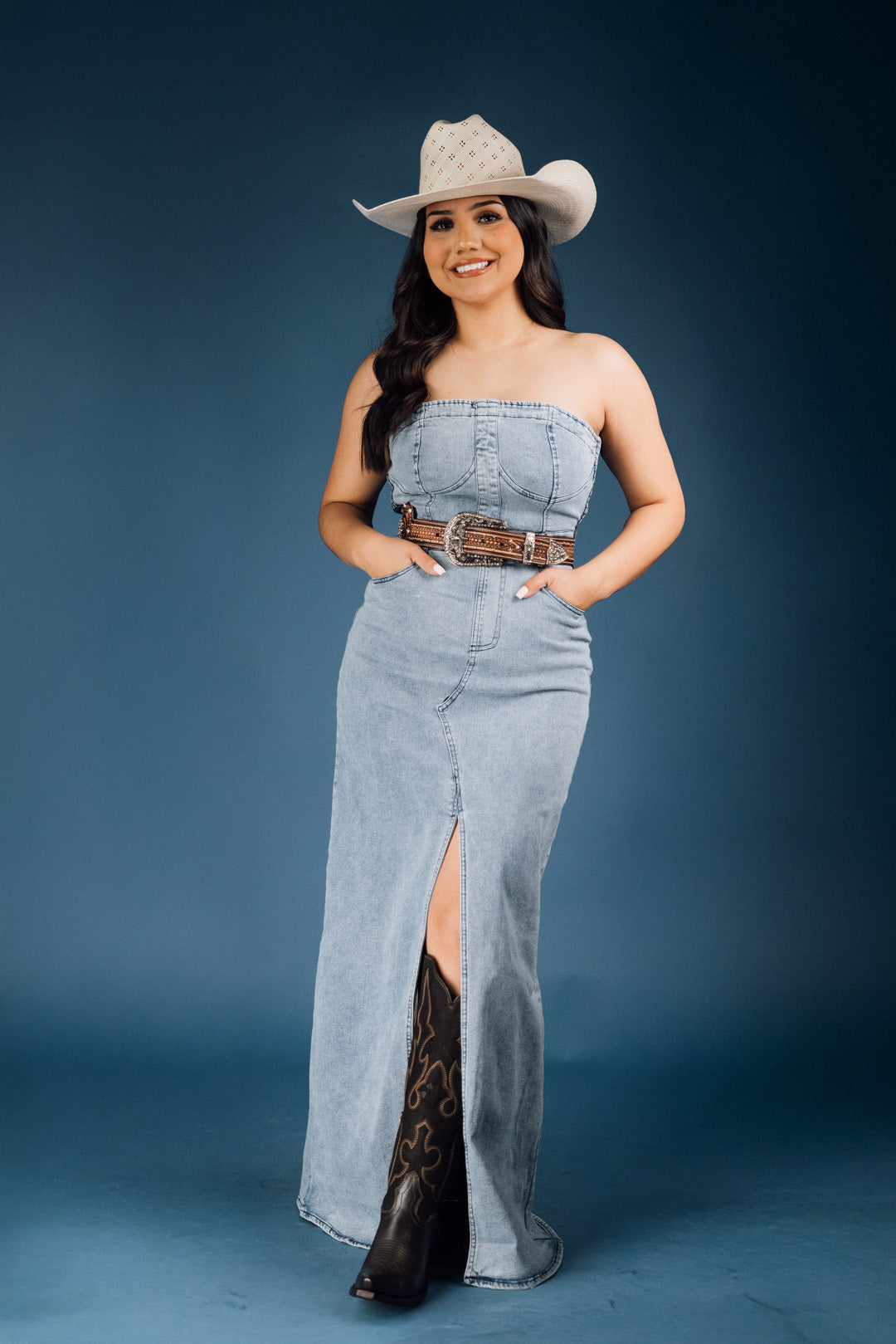 Tube Denim Maxi Dress for Women - Stretchy Comfortable Long Denim Dress, Summer Casual Boho Style, Perfect for Beach, Vacation, and Everyday Wear
