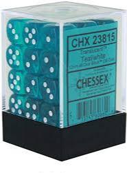 Chessex 36-Pack Teal & White Translucent 12mm D6 Dice Set - Perfect for D&D, Board Games, and Tabletop RPGs
