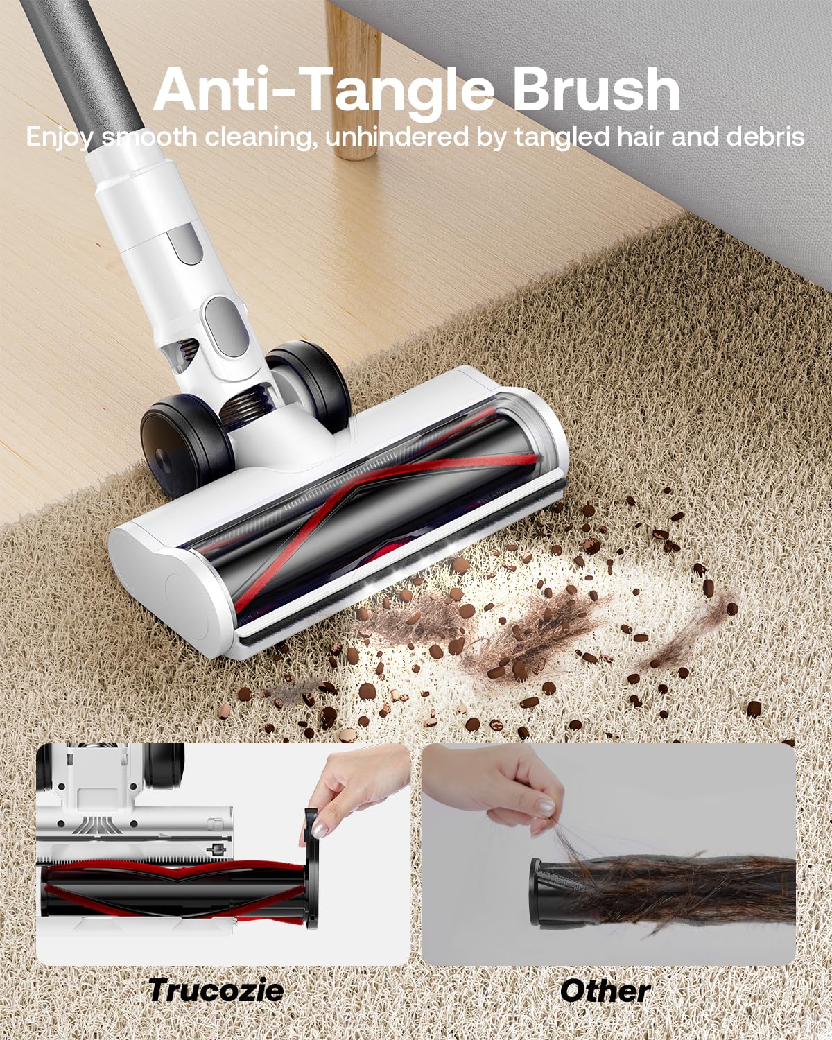 40Kpa Cordless Vacuum Cleaner - 45 Min Runtime, 8-in-1 Lightweight Stick Vacuum with Powerful Suction | Anti-Tangle Wireless Vacuum for Carpet, Tile, Hardwood Floors & Pet Hair | Perfect for Home Cleaning, Car Interior & Pet Owners (White)