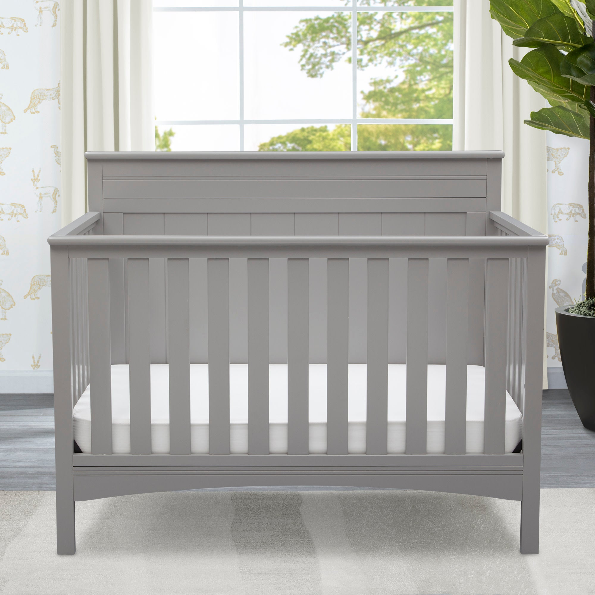4-in-1 Convertible Baby Crib - White Wooden Nursery Bed with Toddler Rail - Grows with Your Child from Infant to Full-Size Bed - Perfect for Modern Nursery & Kids Bedroom Decor