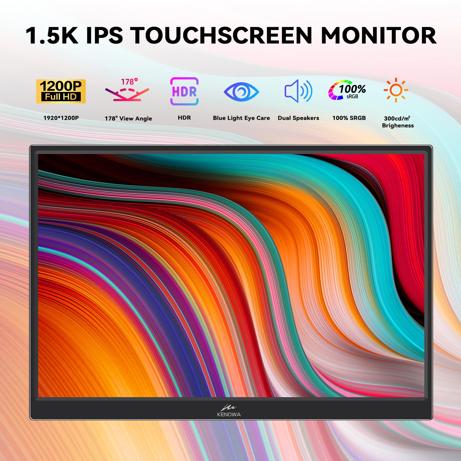 Kenowa 14 Inch Portable Touchscreen Monitor - IPS FHD 1920x1200P Display with USB-C & HDMI - External Screen for Laptop, PC, Mac, Raspberry Pi, Xbox, PS3/PS4, Nintendo Switch - Perfect for Gaming, Work & Travel