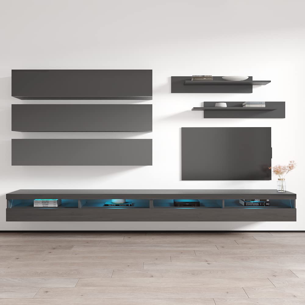 Modern Floating TV Stand with Storage & LED Lights - Wall-Mounted Entertainment Center Console for Bedroom & Living Room - 35