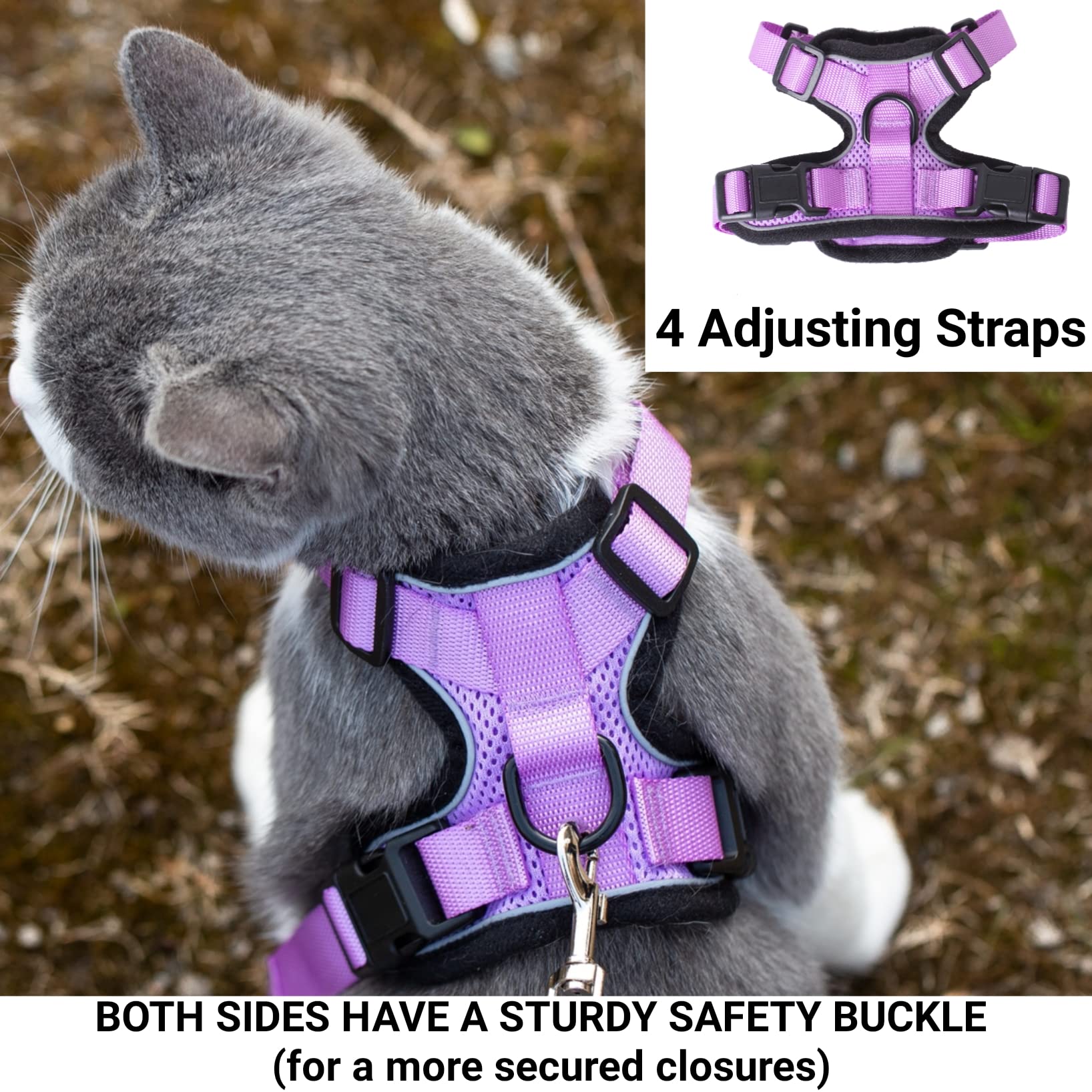 Mr. Peanut's PurrTrek Reflective Cat Harness and Leash Set - Small Pink Adjustable Safety Vest for Outdoor Adventures, Night Walks & Travel with Your Feline Friend