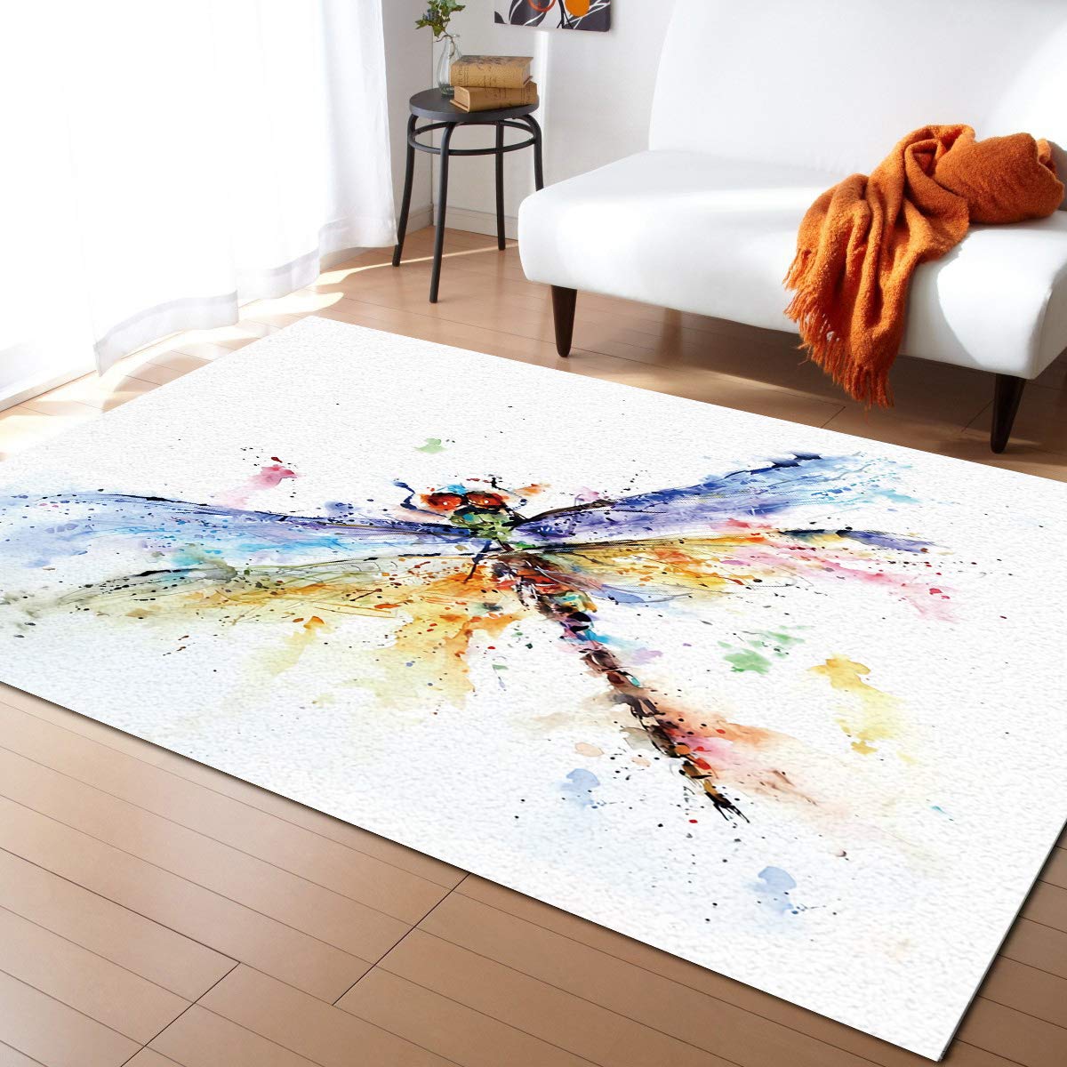LBDecor 2x3ft Large Non-Slip Area Rug - Watercolor Dragonfly Design for Living Room, Bedroom, Nursery | Indoor/Outdoor Floor Mat | Boho Home Decor (Colorful) | Perfect for Cozy Spaces & High-Traffic Areas