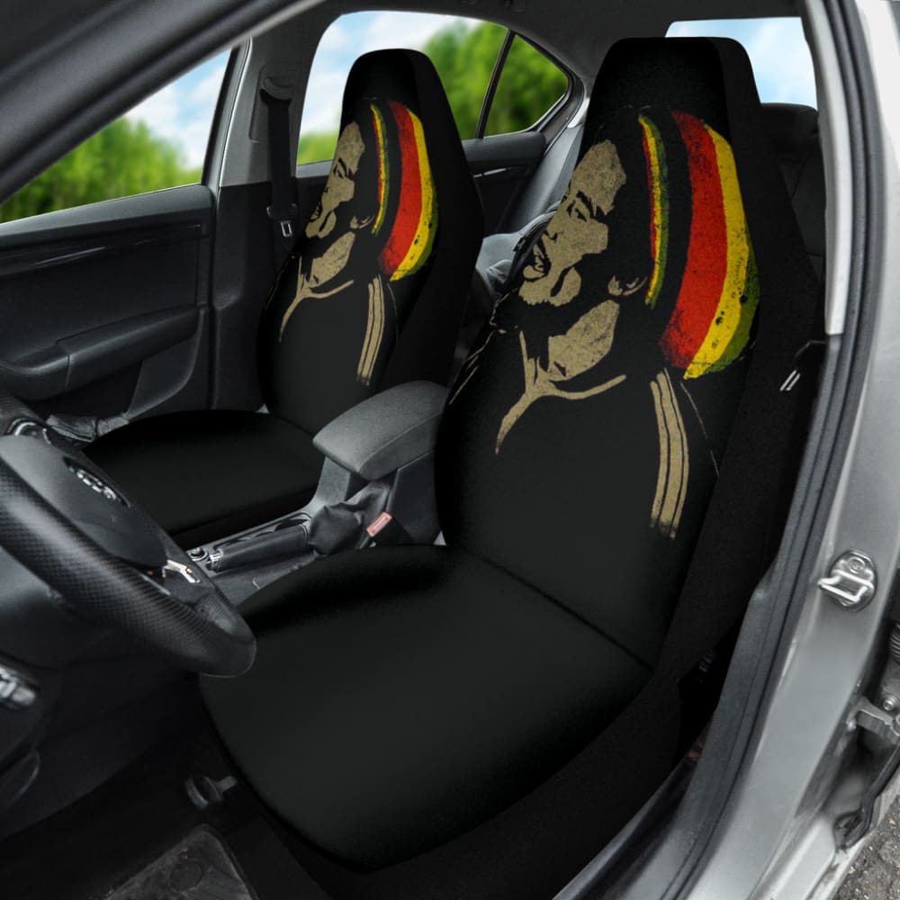 Bob Marley One Love Jamaica Reggae Custom Car Seat Covers (2-Piece Set) - Perfect for Reggae Fans & Jamaican Culture Enthusiasts | Great for Road Trips, Concerts & Everyday Driving