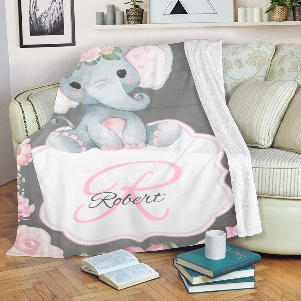 Personalized Pink Rustic Elephant Baby Blanket - Custom Name Fleece Blanket for Boys & Girls - Super Soft 30x40 Inch Nursery Blanket - Perfect for Baby Showers, Birthdays & Nursery Decor
