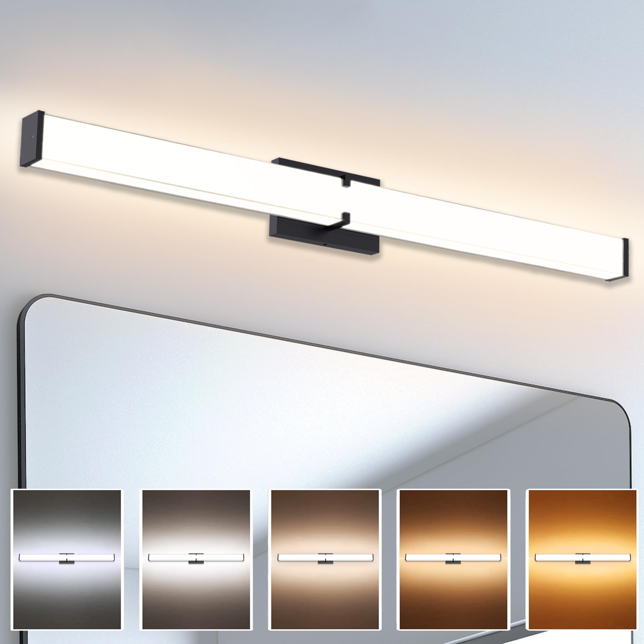 NOVELUX 31.5 Inch 3200LM LED Bathroom Vanity Light with Clear Shade - 5 CCT Options, 0-100% Dimmable, ETL Listed - Perfect for Bathroom Mirror Lighting, Makeup Vanity & Modern Home Decor