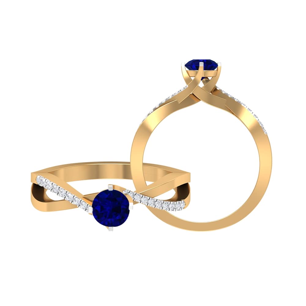 3/4 CT Blue Sapphire and Diamond Ring - 14K Solid Gold Engagement Ring with Diamond Accents, Infinity Band for Women | Perfect for Proposals, Anniversaries, and Special Occasions