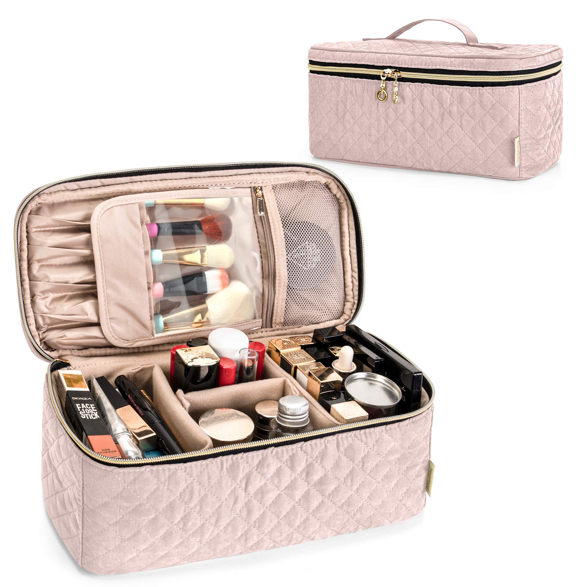 Teamoy Travel Makeup Brush Case – Large Cosmetic Organizer Bag with Handle for Makeup Brushes (Up to 8 Inch) & Beauty Essentials, Misty Rose (Bag Only) – Perfect for Travel, Salon & Home Makeup Storage