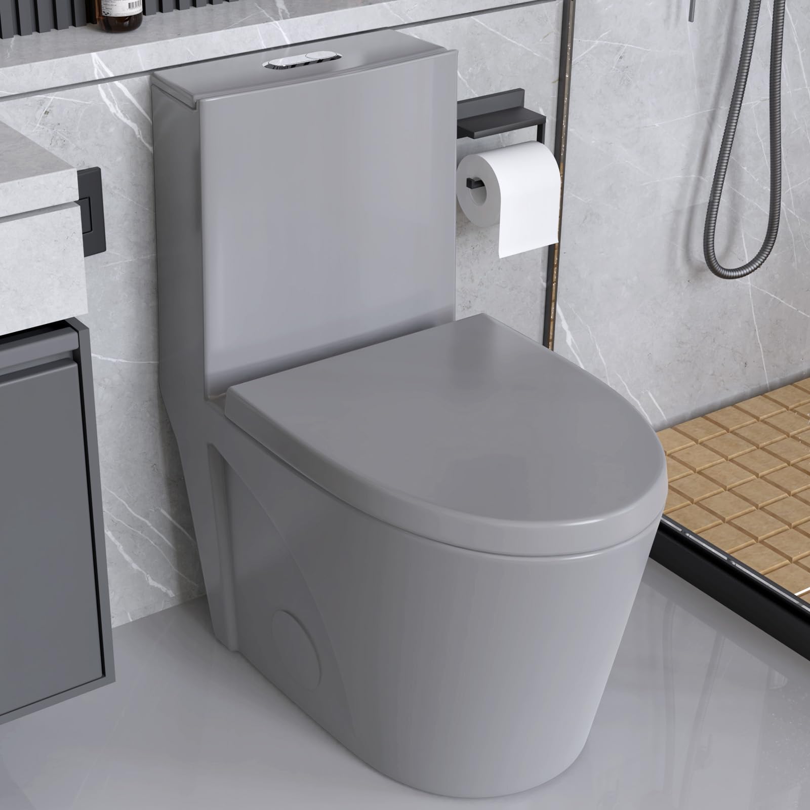 BOSTANA One Piece Dual Flush Toilet - 1.1/1.6 GPF, 15.5