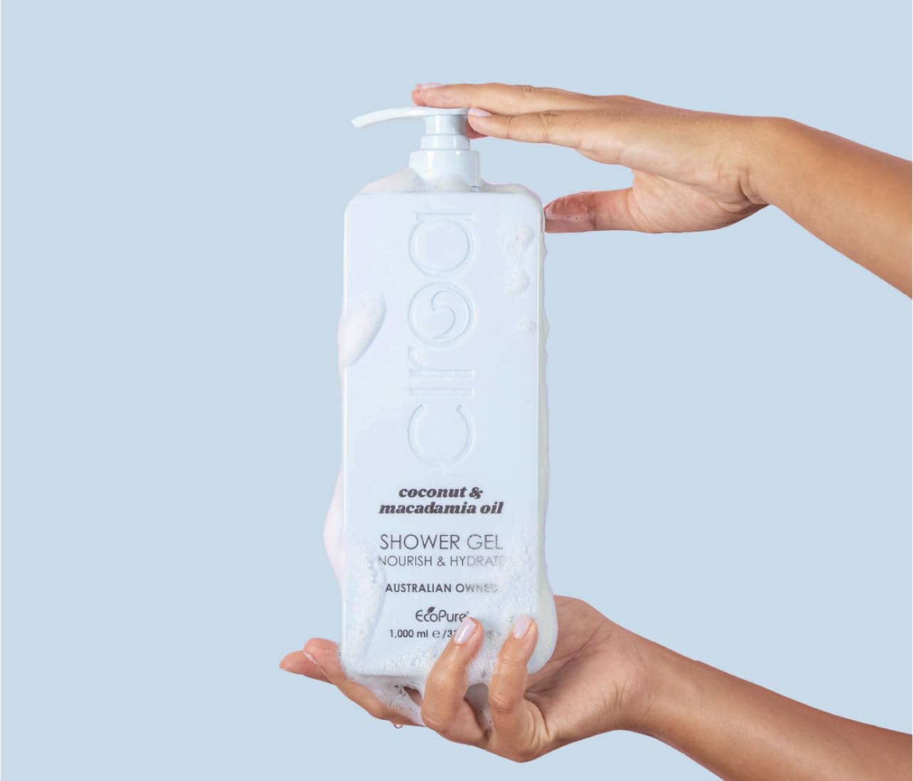 Ciroa Coconut & Macadamia Oil Shower Gel - Nourishing & Hydrating Body Wash (33.8 fl oz / 1000ml) for Dry Skin Care - Perfect for Daily Shower & Spa Relaxation