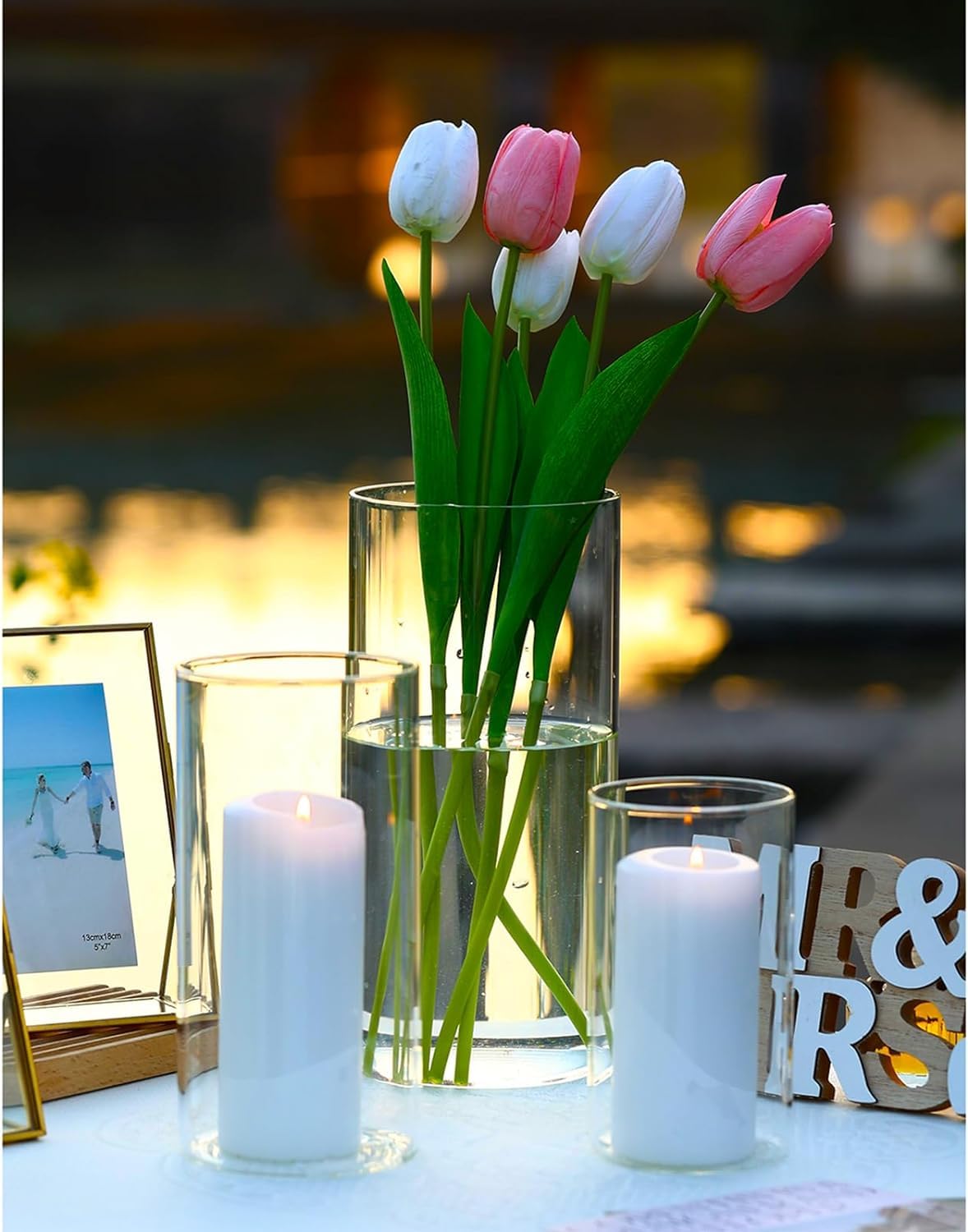 24-Piece Clear Glass Hurricane Candle Holders - Cylinder Pillar Candle Holders for Wedding Centerpieces, Party Decorations & Home Décor - Perfect for Romantic Dinners, Holiday Tablescapes and Special Events
