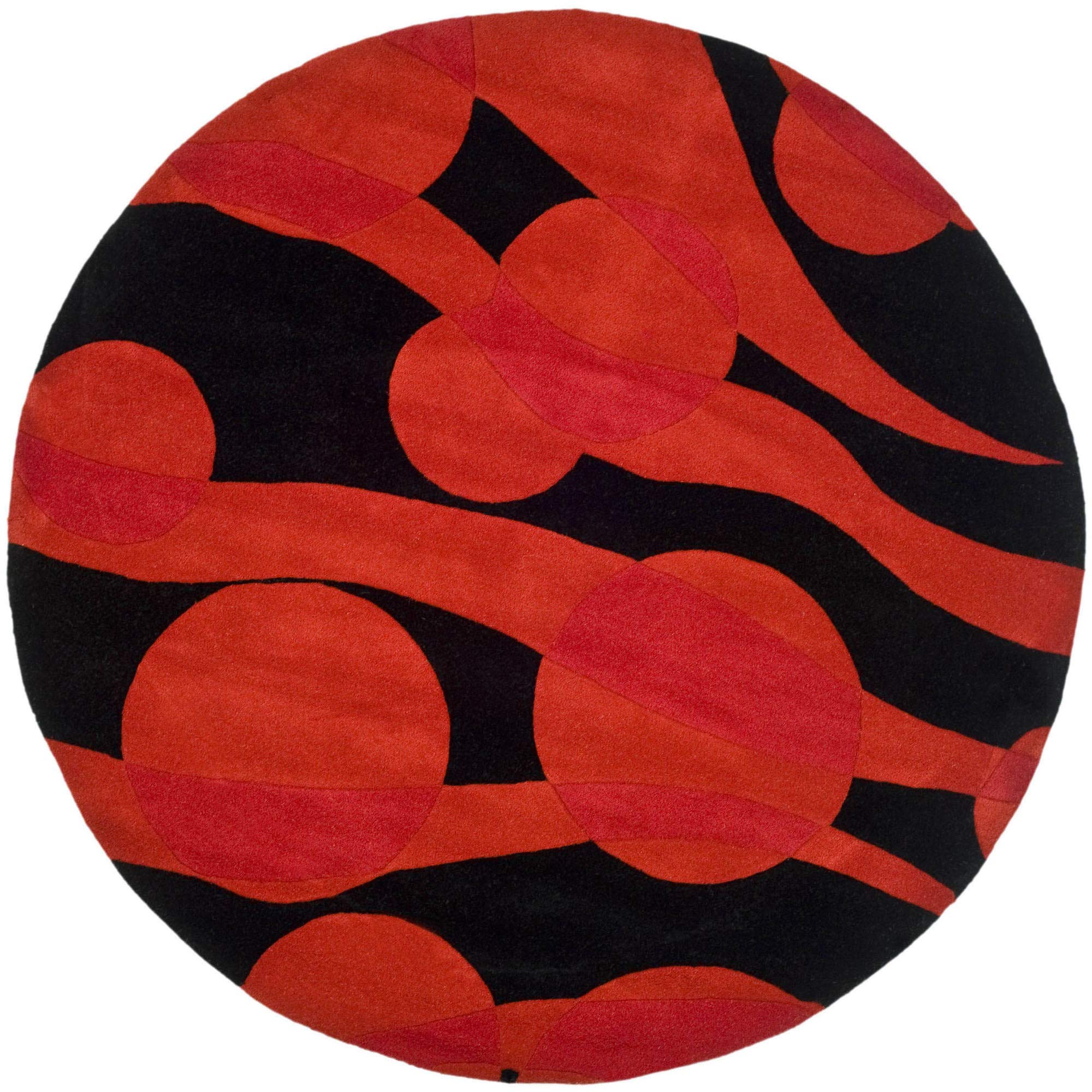 SAFAVIEH Soho Collection 6-Foot Round Black & Red Handmade Wool Area Rug - Perfect for Living Room, Bedroom or Office Decor