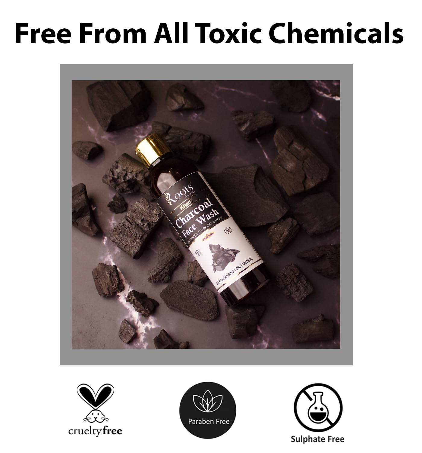 Roots Botanix Neem & Charcoal Face Wash for Glowing Skin - 200ml (Pack of 2) | Detan Cleanser, Brightening Gel, Anti-Pollution & Pimple Control | Perfect for Daily Skincare Routine & Travel