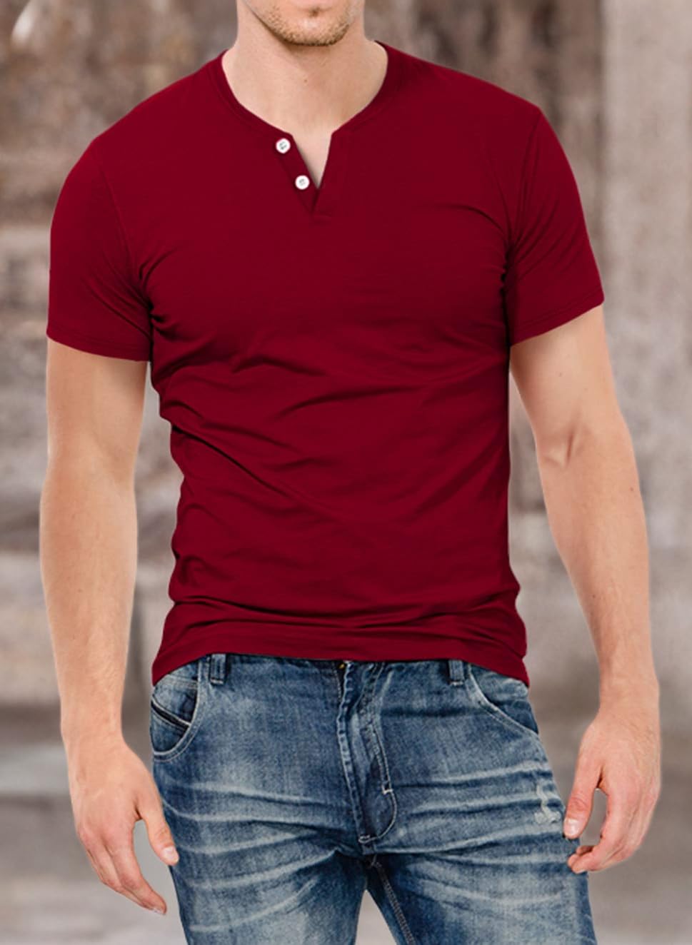 KUYIGO Men's Slim Fit Henley Shirts - Short & Long Sleeve Cotton T-Shirts for Casual Wear, Date Night & Outdoor Activities