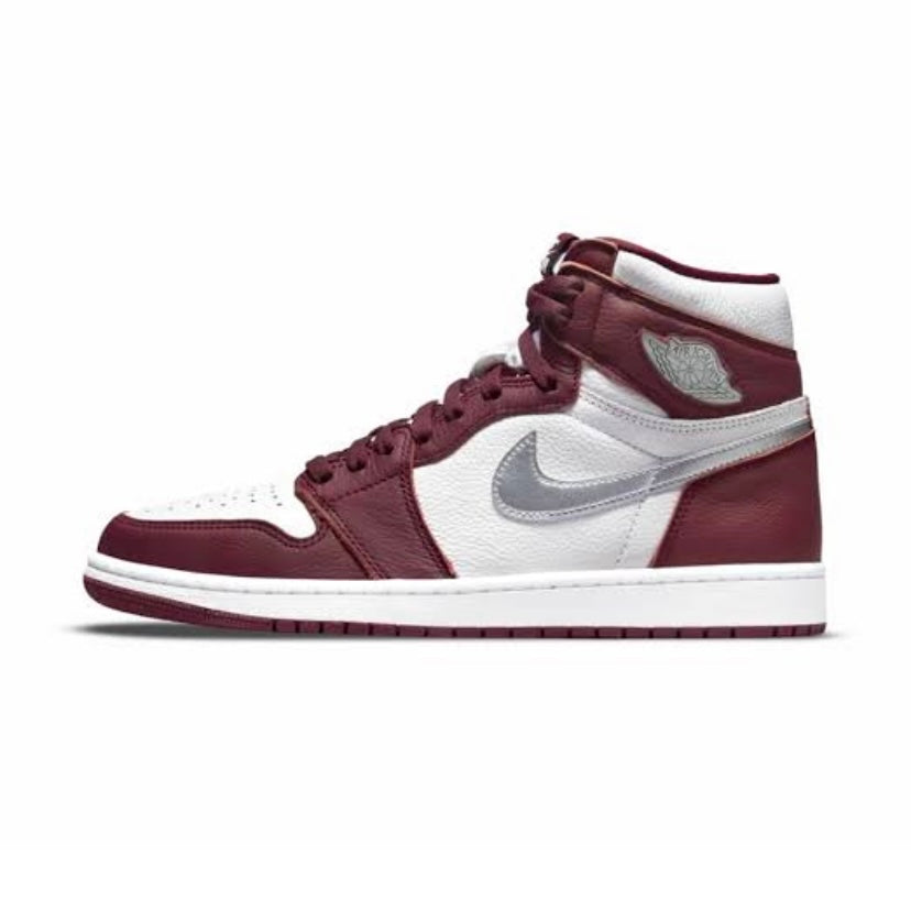 Air Jordan 1 High Retro Bordeaux Metallic Silver White Sneakers - Men's Basketball Shoes for Streetwear & Casual Fashion