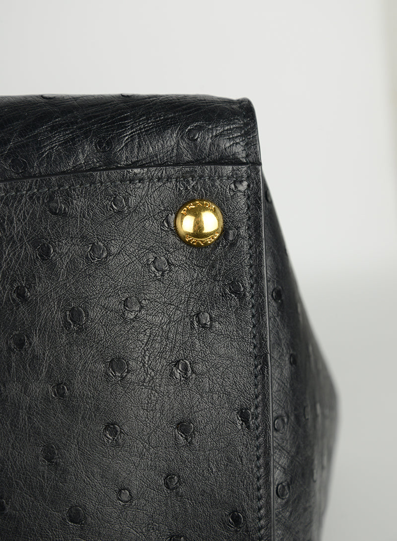 Prada Genuine Ostrich Leather Handbag for Women - Luxury Designer Purse for Work, Party & Evening Events