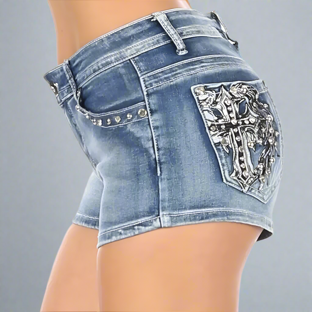 Platinum Plush Women's Cross Angel Wing Rhinestone Shorts - Stylish & Comfortable for Parties, Night Out, and Casual Wear