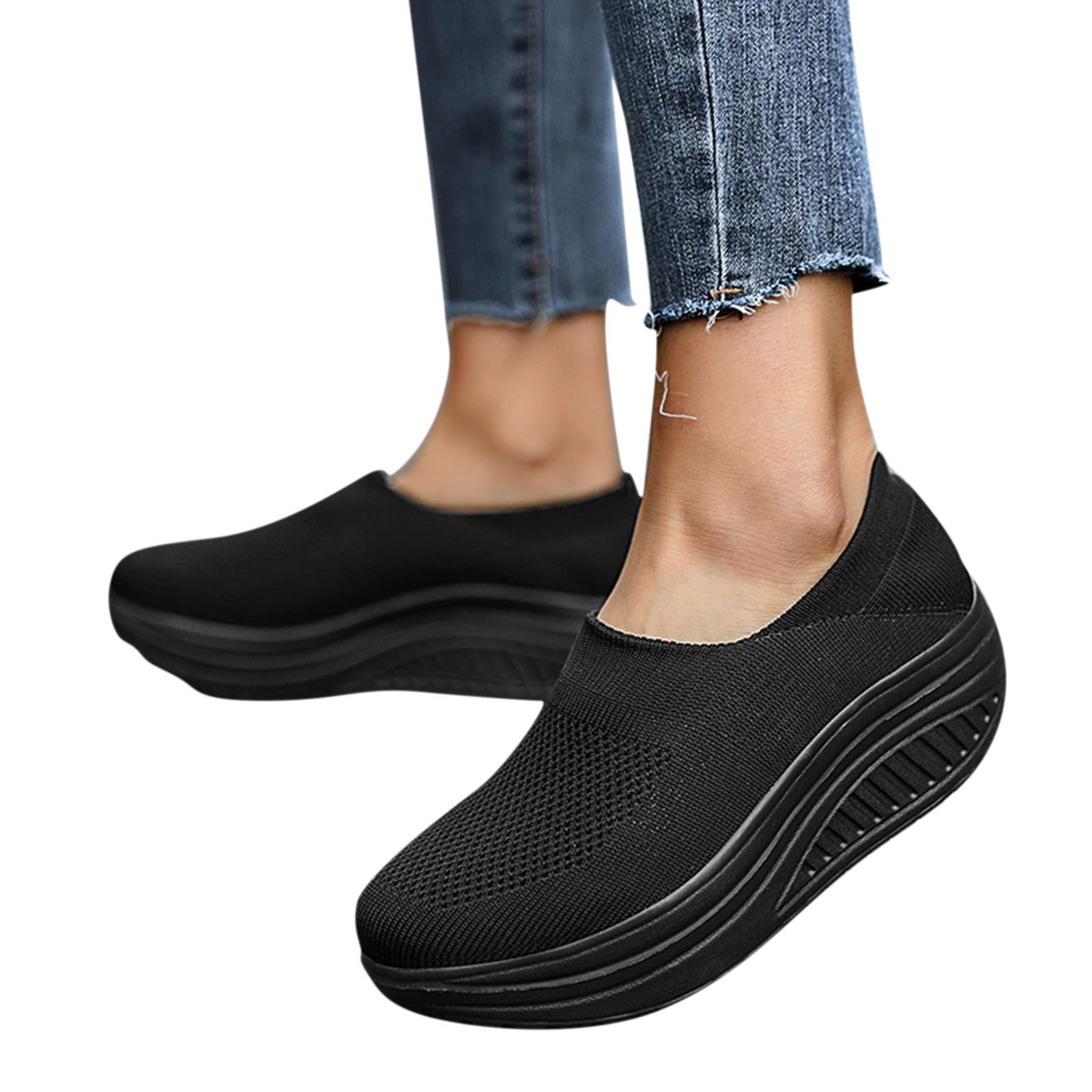 **Women's Breathable Mesh Wedge Sneakers - Non-Slip Platform Walking Shoes with Round Toe for Casual Wear, Gym & Daily Comfort**