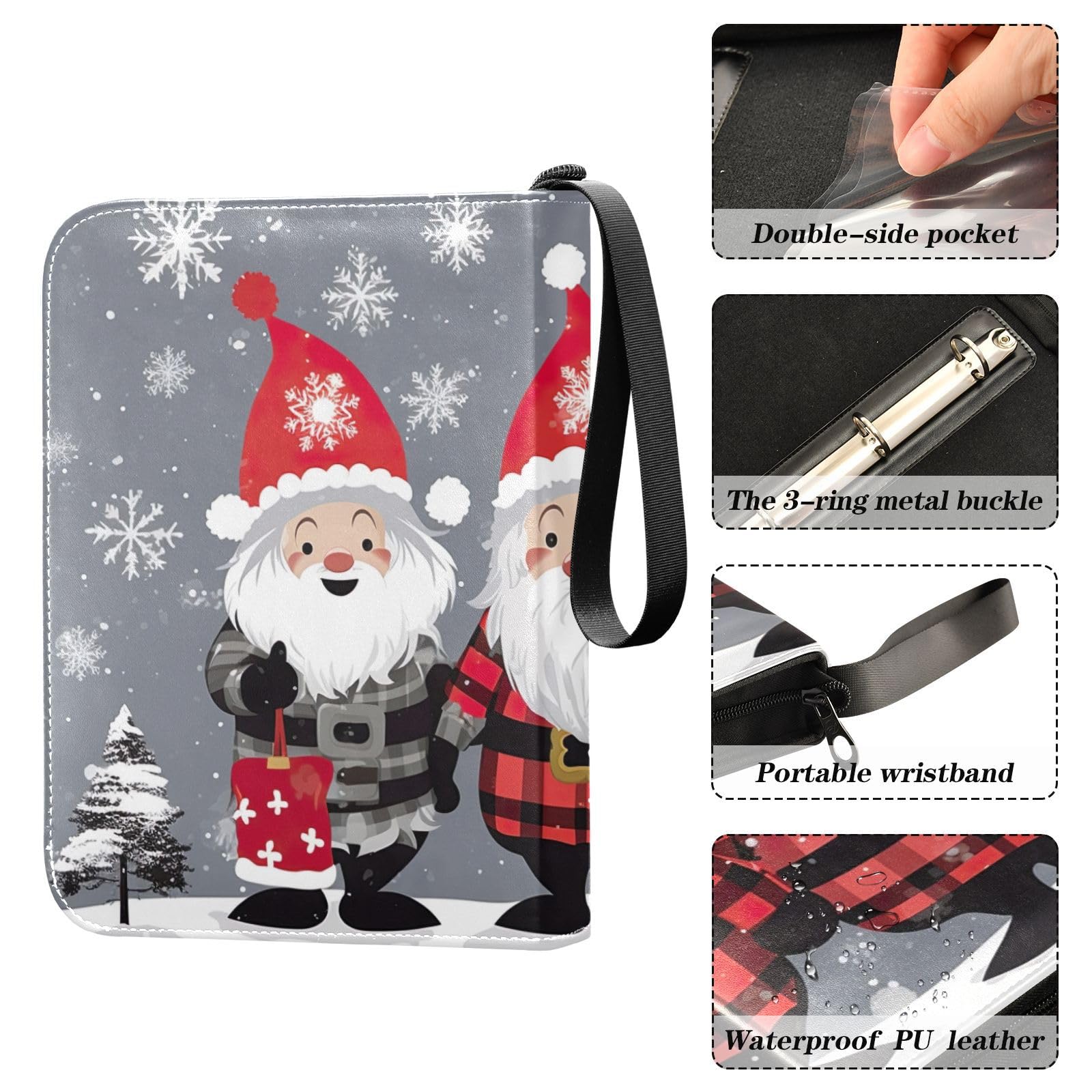 Christmas Winter Gnome 4-Pocket Trading Card Binder with 50 Sleeves - Holds 400 Cards, 3-Ring Card Protector Album for Collectors - Perfect for MTG, Pokemon, Yu-Gi-Oh Card Storage & Display