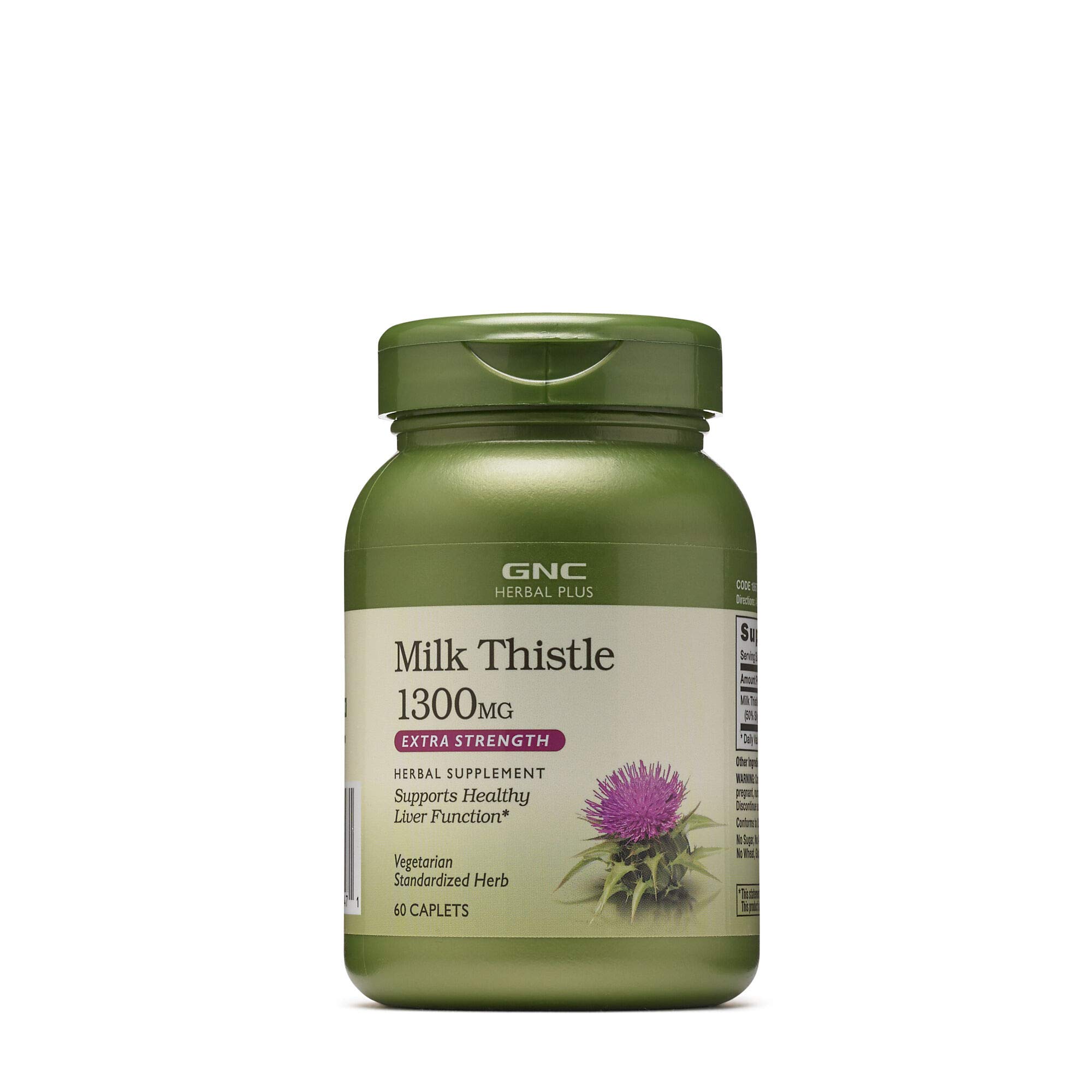GNC Herbal Plus Milk Thistle 1300mg Supplement - Extra Strength Vegetarian Liver Support for Detox & Cleansing - 60 Capsules for Daily Wellness & Liver Health Maintenance