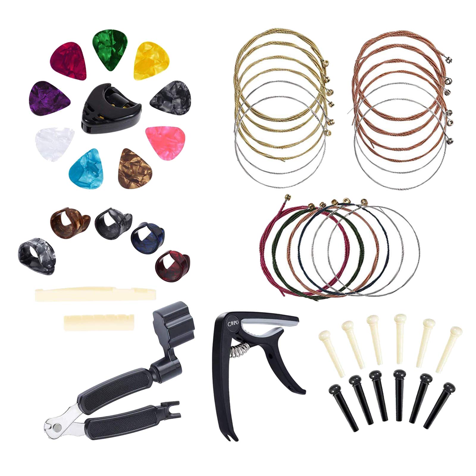 Tongina 49-Piece Guitar Accessories Kit - Includes Guitar Strings, String Cutter, String Winder, and Picks with Holder - Perfect for Guitar Maintenance, String Changing, and Playing - Ideal for Musicians, Beginners, and Guitar Enthusiasts