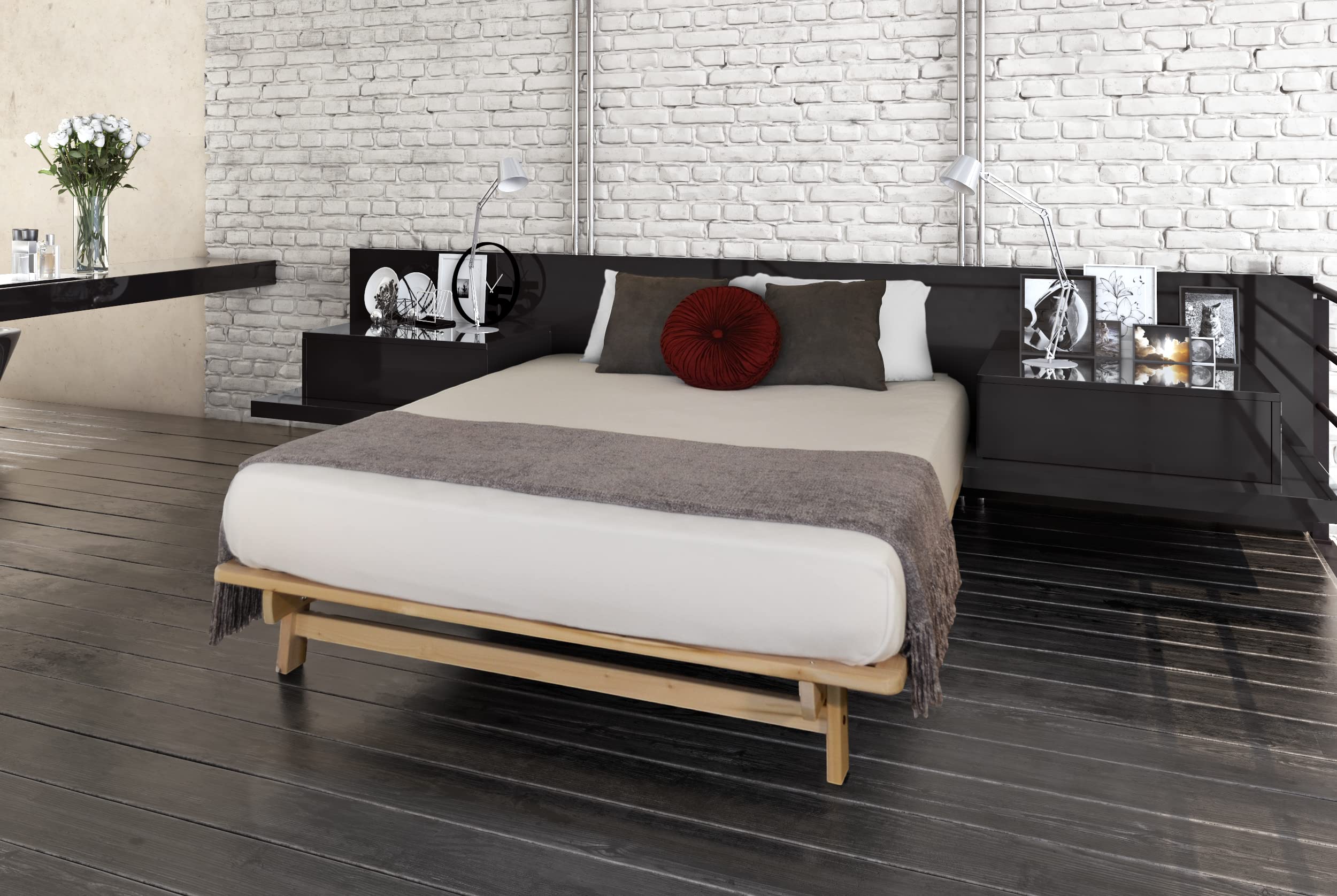 KD Frames Ekko Solid Wood Queen Platform Bed Frame - Unfinished Natural Wood Minimalist Floating Bed Design - No Box Spring Needed, Easy Assembly - Perfect for Modern Bedrooms, Guest Rooms & Small Spaces