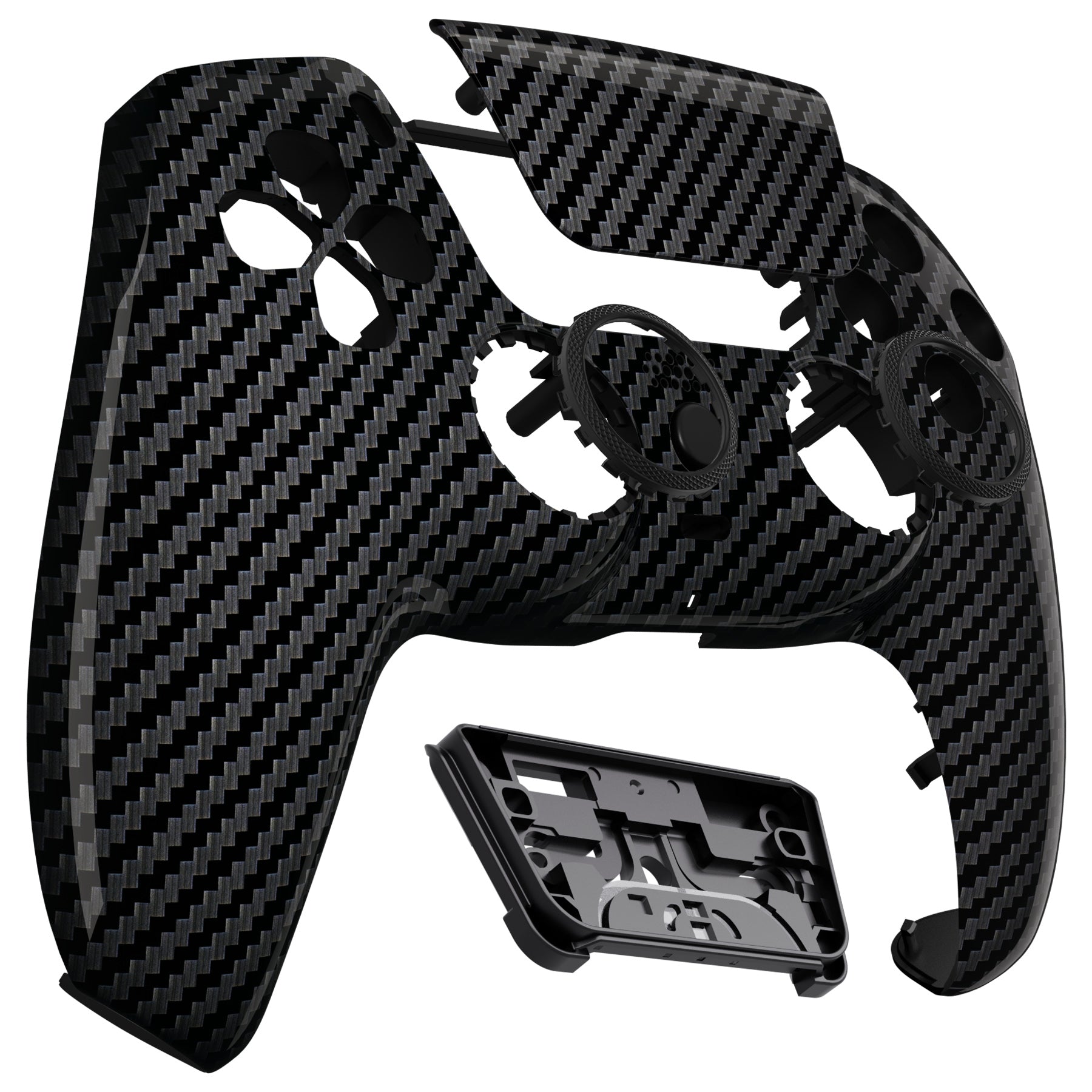 eXtremeRate LUNA Redesigned PS5 Controller Front Shell Replacement - Compatible with BDM 010/020/030/040/050 - Graphite Carbon Fiber Touchpad Cover for Enhanced Gaming Experience