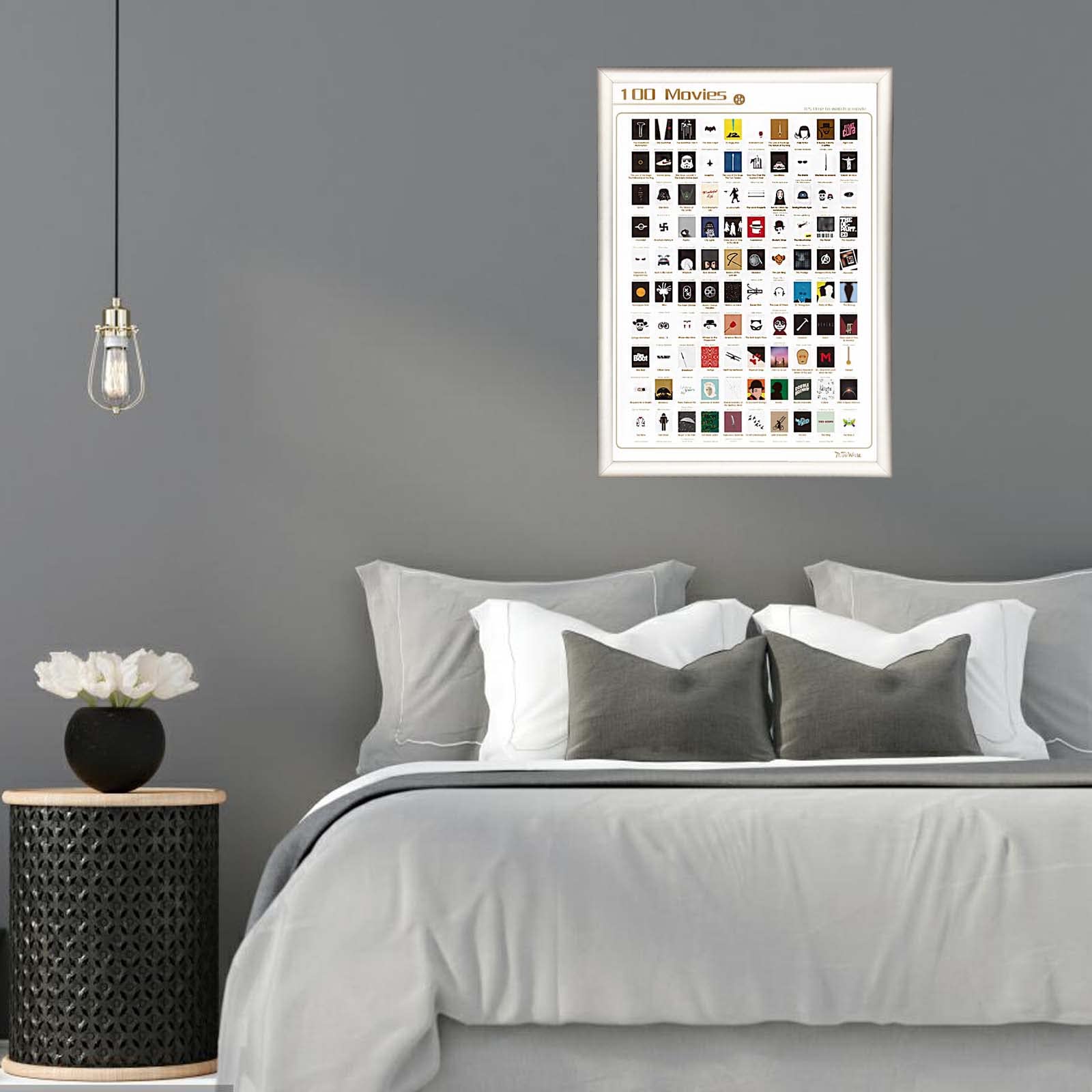 Puledow 100 Movies Scratch Off Poster - Must See Movie Challenge Bucket List for Film Lovers - 23.4×16.5 Inch DIY Wall Art (White, Frame Not Included) - Perfect for Movie Nights, Gifts & Home Decor