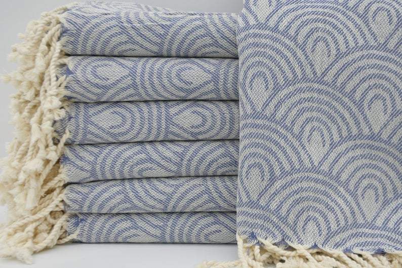Premium Blue Waves 100% Cotton Bath Towel Set - Soft, Absorbent & Quick-Drying for Beach, Pool & Spa Use