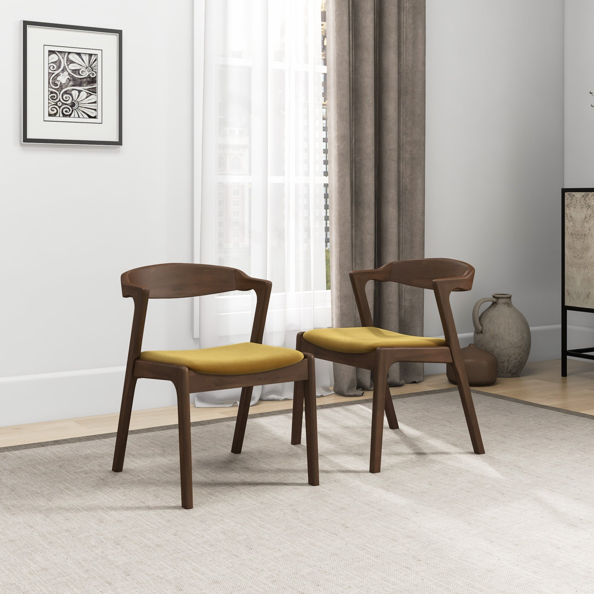 Premium Dakota Dark Yellow Velvet Dining Chairs (Set of 2) - Modern Upholstered Kitchen Chairs for Dining Room, Breakfast Nook, and Home Decor