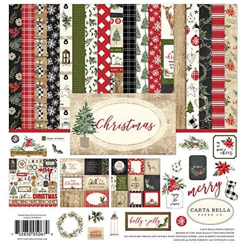 Carta Bella Paper Company Christmas Collection Kit - 12x12 Inch Scrapbook Paper, Red/Green/Black/Tan - Perfect for Holiday Cards, DIY Decorations & Scrapbooking Projects