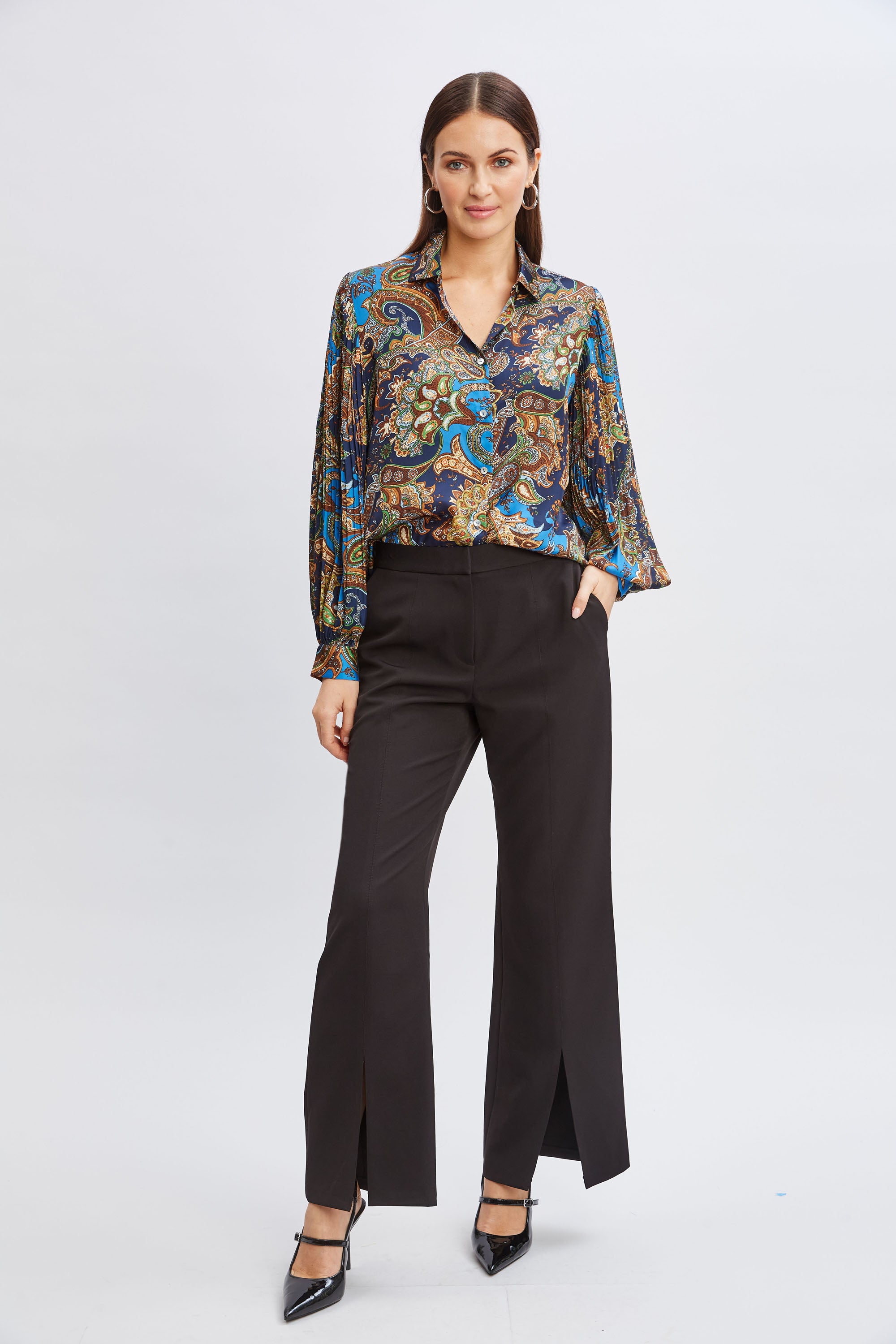 T Tahari Royal Paisley Button Down Shirt for Women - Elegant Floral Print Blouse for Office, Party & Casual Wear