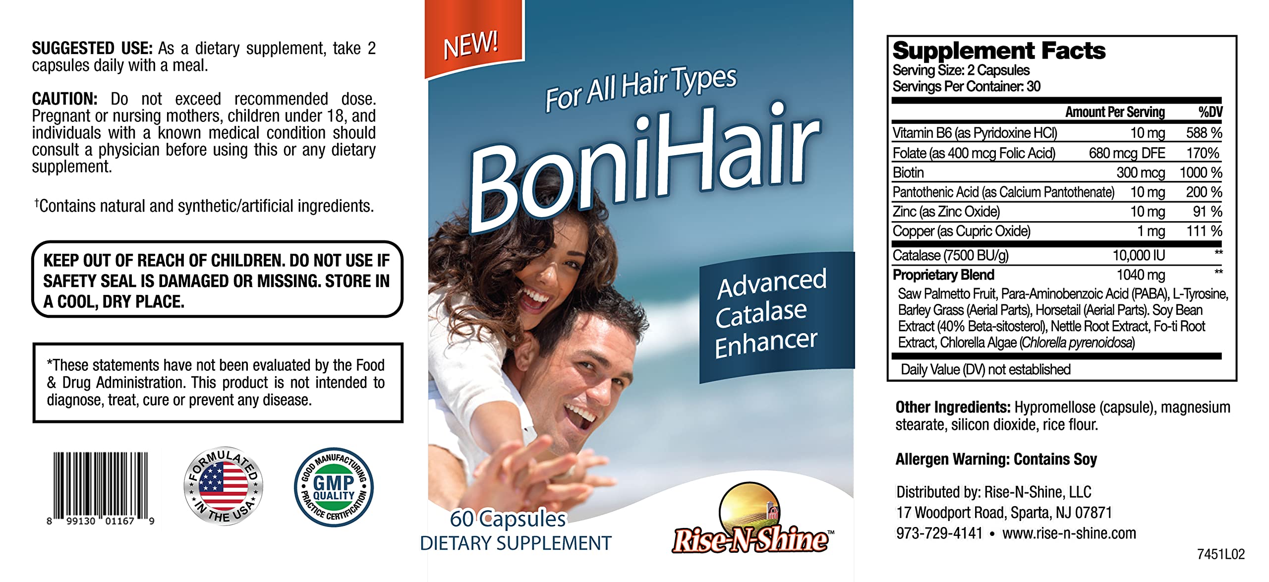 BoniHair Catalase Supplement for Hair Growth & Anti-Graying - 10,000 IU Catalase with Saw Palmetto, Biotin, Fo-Ti & PABA - 360 Capsules (6-Pack) - 180-Day Supply for Thicker, Healthier Hair - Perfect for Men & Women Seeking Youthful Hair Care