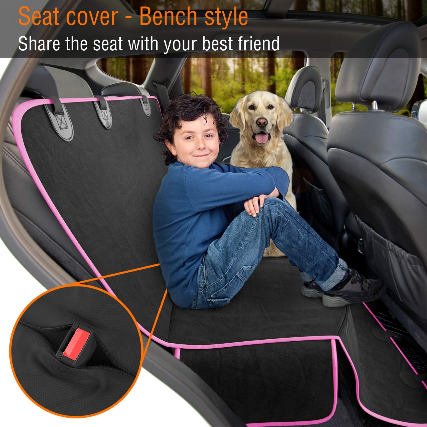 Active Pets Waterproof Dog Car Seat Cover - Convertible Pet Hammock for SUVs, Trucks & Cars | Back Seat Protector | Travel Accessories (Pink) - Perfect for Road Trips & Daily Commutes