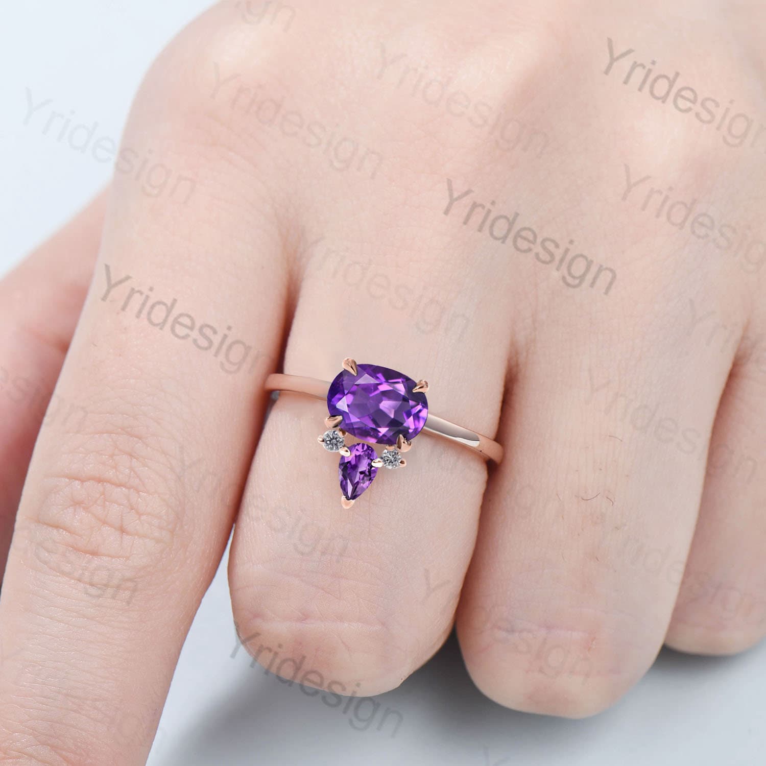 1.5CT Natural Amethyst Engagement Ring - East West Set Purple Crystal Wedding Band, Pear Cut February Birthstone Anniversary Jewelry, Minimalist Stackable Ring for Women - Perfect for Valentine's Day, Proposals & Special Occasions