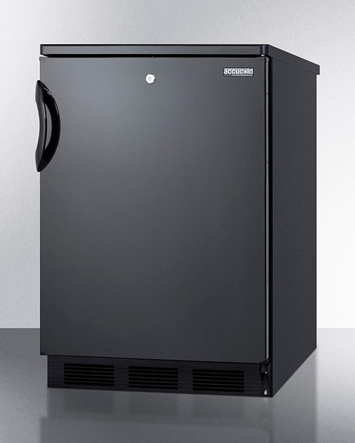 Accucold 24 Inch Wide Built-In All Refrigerator with Front Lock & Black Exterior - FF7LBLKBI | Commercial & Home Kitchen Use for Restaurants, Bars, Offices