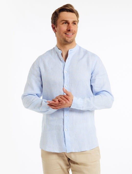 FRESCOBOL CARIOCA Jorge Linen Shirt for Men - Light Blue Casual Beachwear - Perfect for Summer Vacations, Beach Parties and Resort Wear