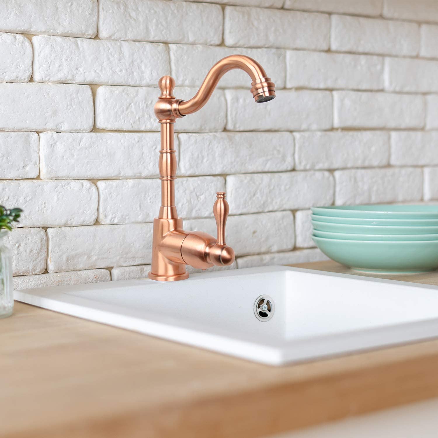 Akicon Copper One-Handle Widespread Kitchen Bar Faucet - Modern Pull-Down Sprayer for Sink, Brushed Nickel Finish - Perfect for Home, Restaurant & Commercial Use