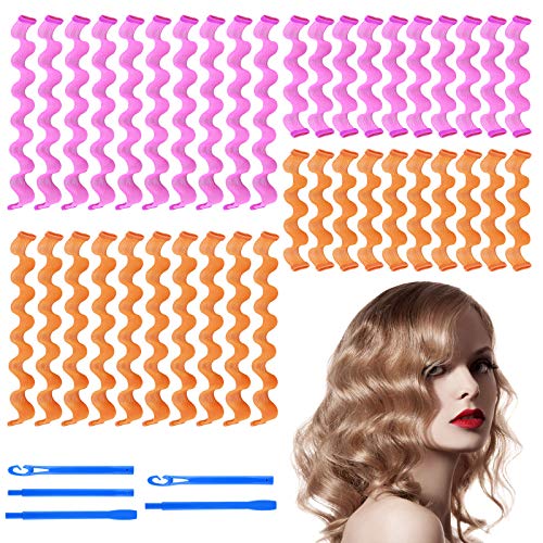 MIAHART 40 Pcs Magic Hair Curlers for Spiral Curls & Waves - No Heat Hair Rollers Styling Kit with Styling Hooks (30cm/12inch & 50cm/20inch) - Perfect for All Hair Lengths, Overnight Curls & Natural Hairstyles