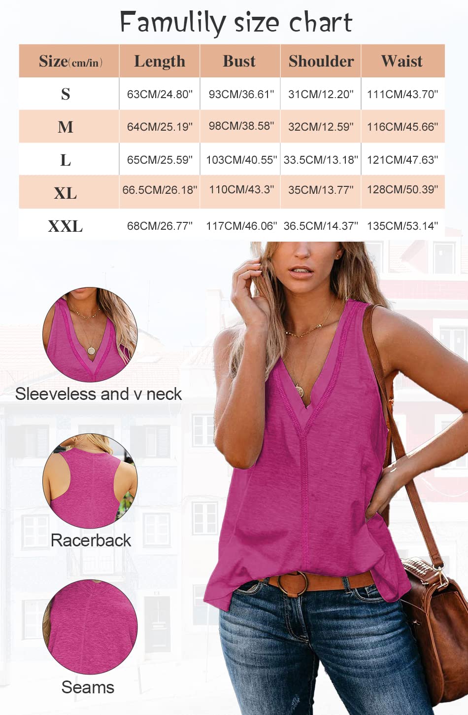 Famulily Women's Summer Tank Tops - Cute Sleeveless Deep V Neck Tunic Tops for Casual Wear | Perfect for Beach, Vacation & Summer Outfits